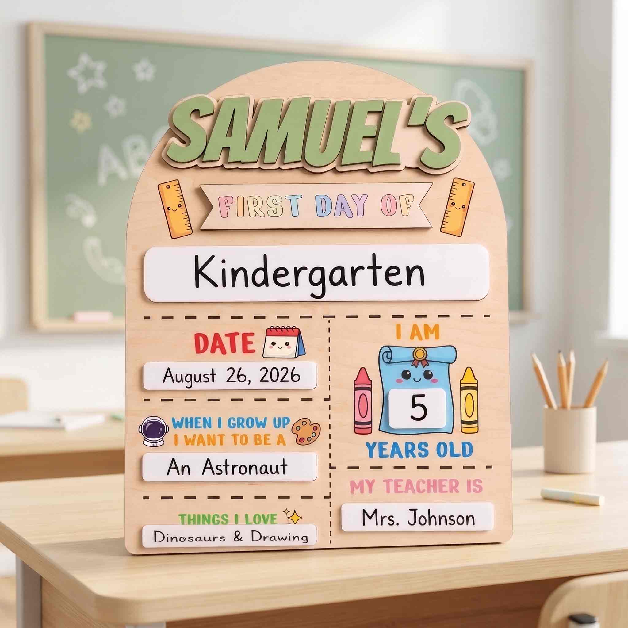 Personalized Cute Learning First Day School Board, Reusable Dry Erase Board, Back to School Sign