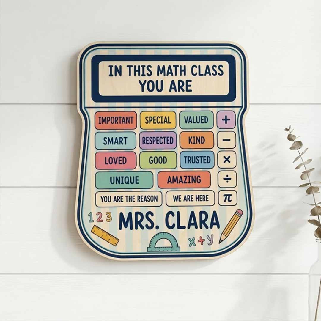 Personalized Teacher Name Wooden Sign Door Hanger Rules In The Math Class Wooden Classroom Decor, Back to School Sign