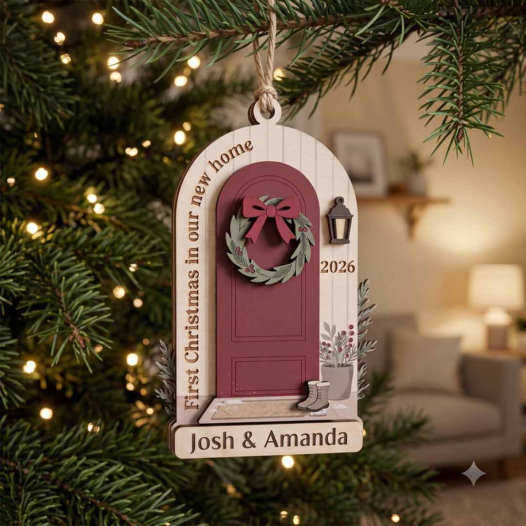 First Christmas in Our New Home Personalized New Home Custom Name Date Wooden Christmas