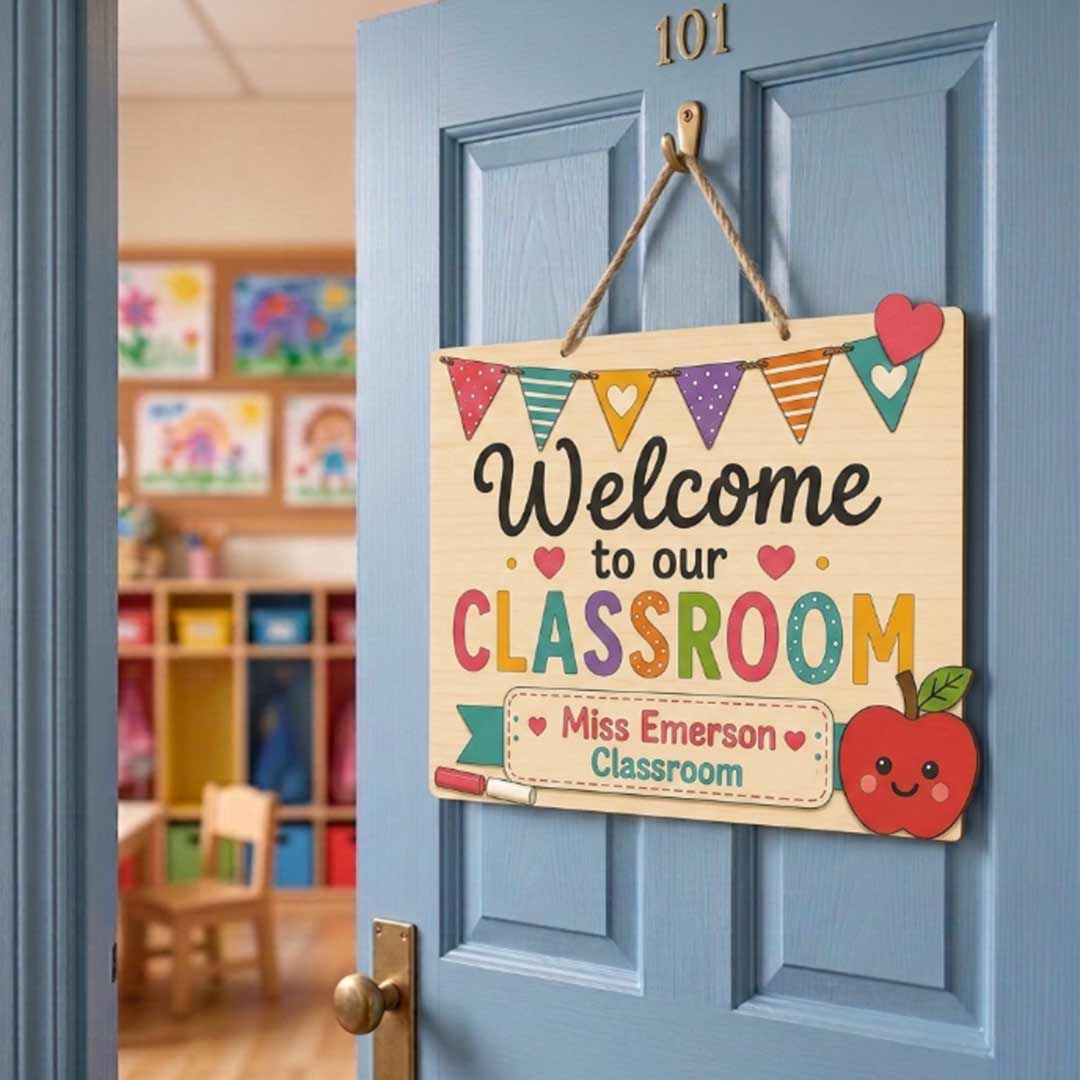 Personalized Teacher Name Wooden Sign Door Hanger Welcom to our classroom Wooden Classroom Decor, Back to School Sign
