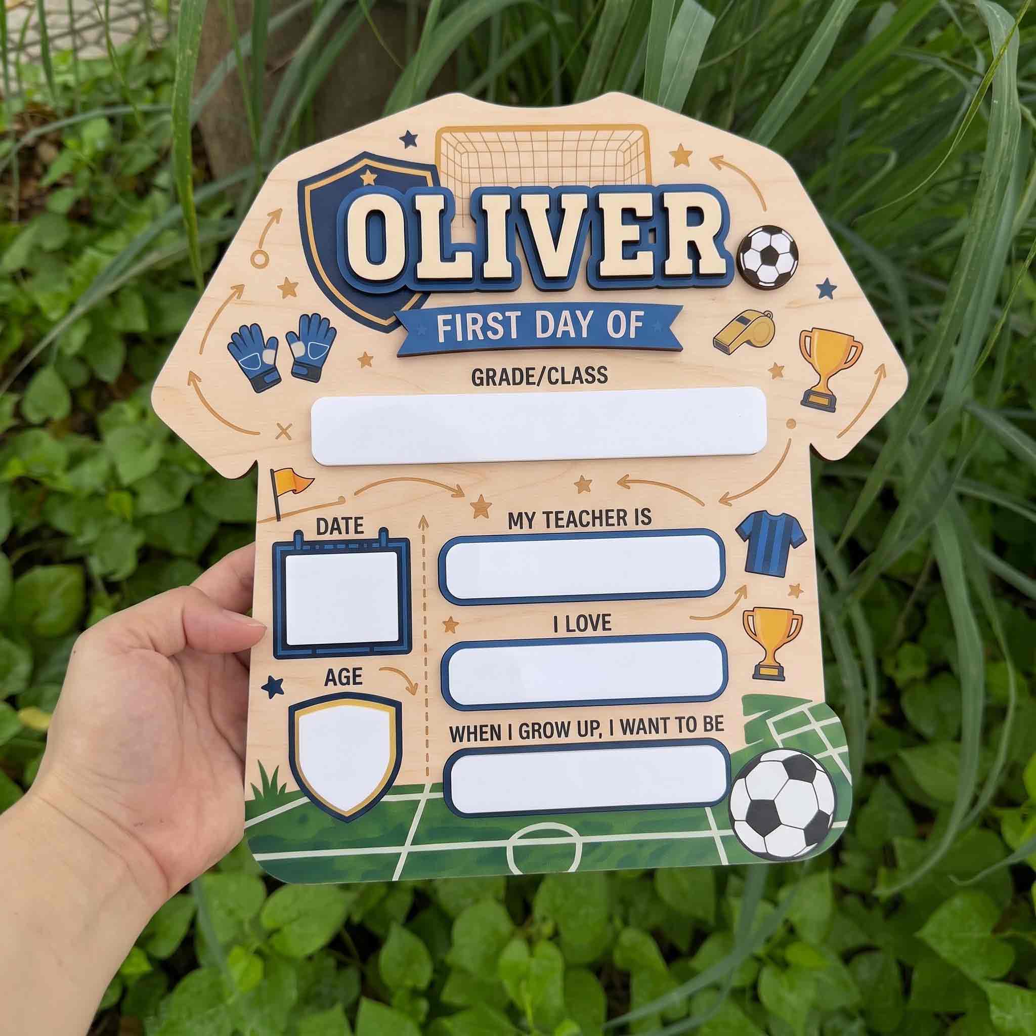 Personalized Football Field Theme First & Last Day School Sign, Reusable Dry Erase Board, Back to School Sign