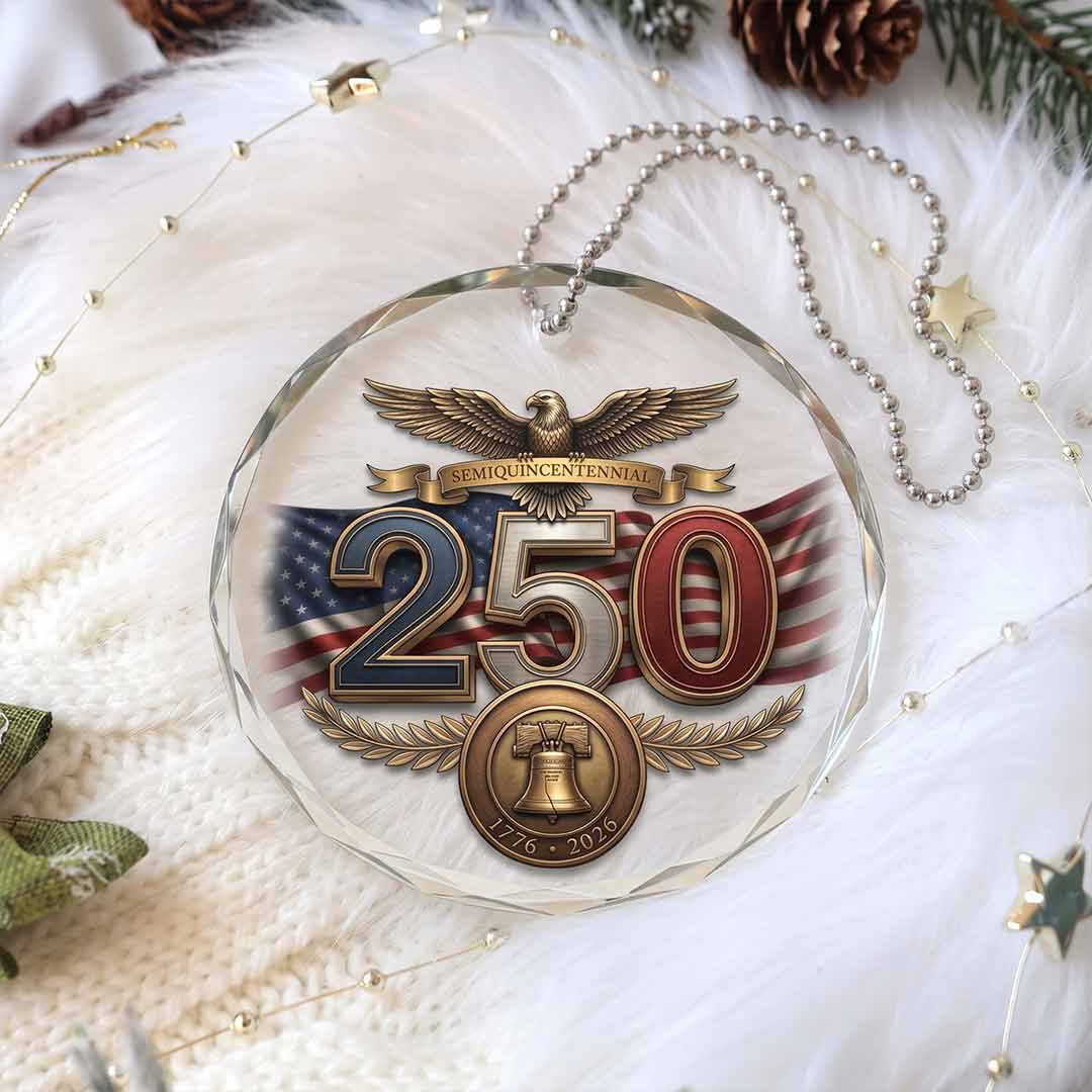 American Pride United States 250th Anniversary Patriotic Celebration Round Glass Christmas Ornament