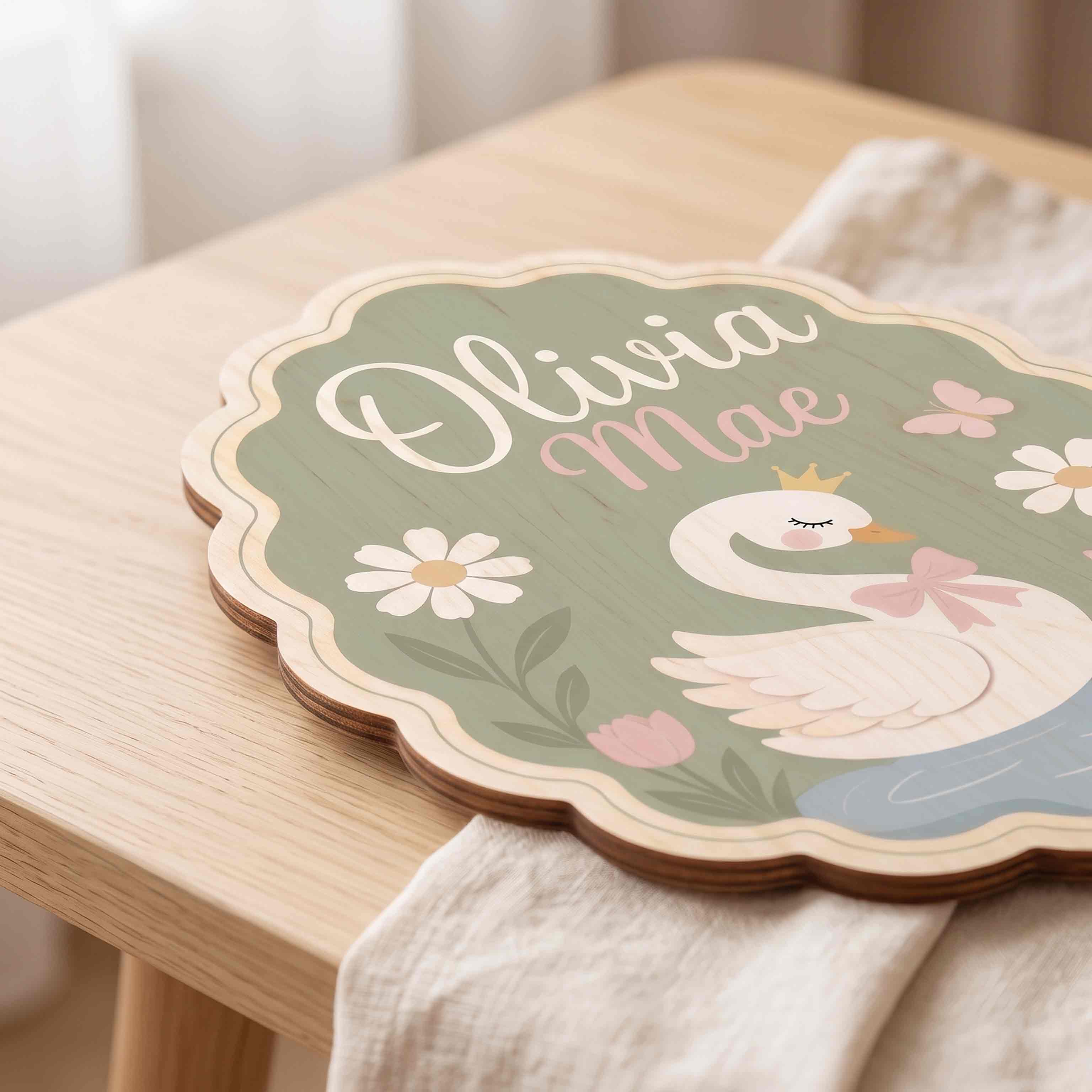 Personalized Swan Nursery Name Wooden Sign