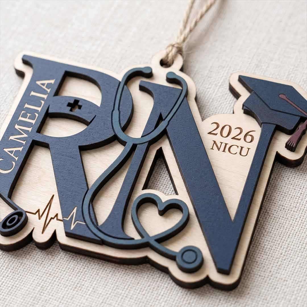 NICU Nurse Graduation Personalized Custom Name Date Nurse 2 Layered Piece Wooden Ornament Nursing Graduation Gift