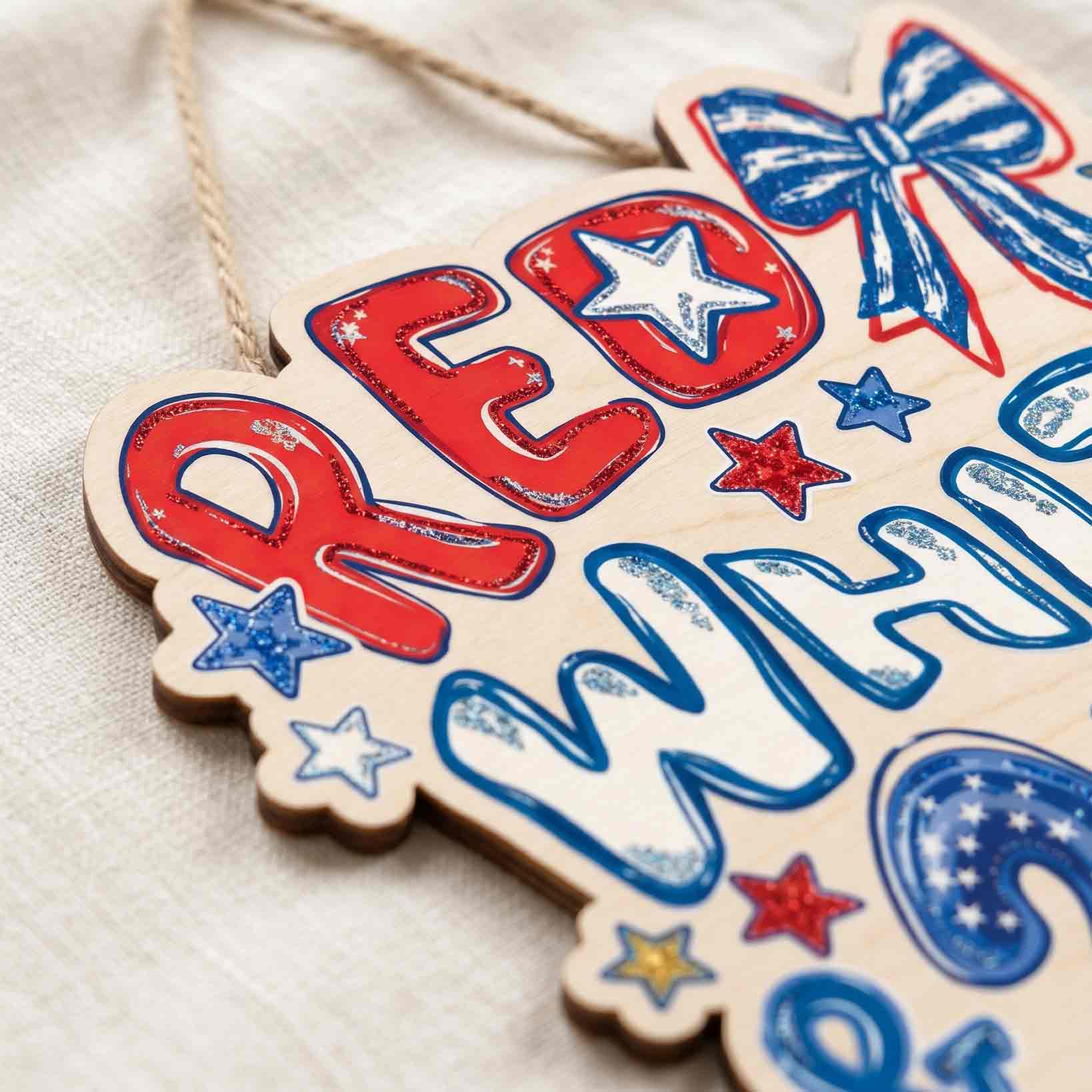 Red White and 250 Wooden Sign Patriotic America 250 Celebration Decor
