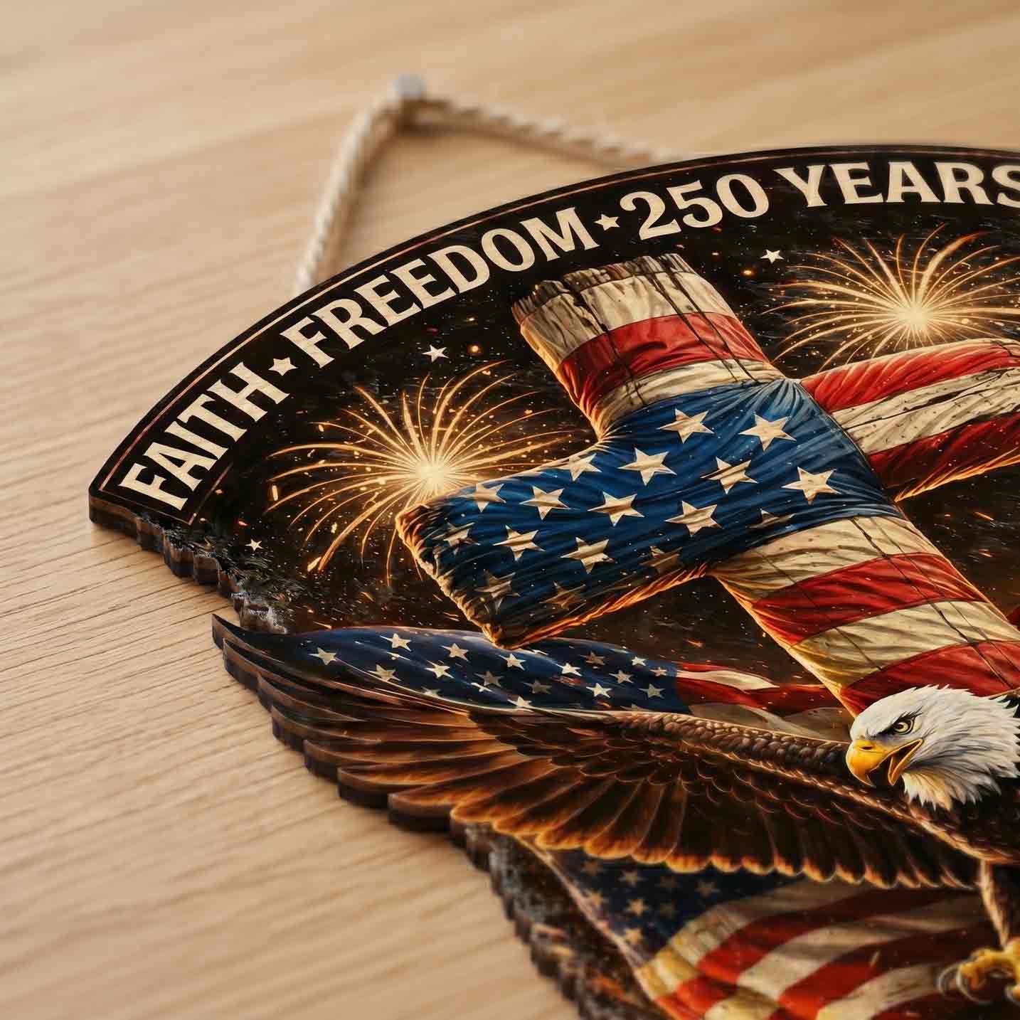 250 Years Of Faith And Freedom Patriotic Christian Decor Wooden Sign