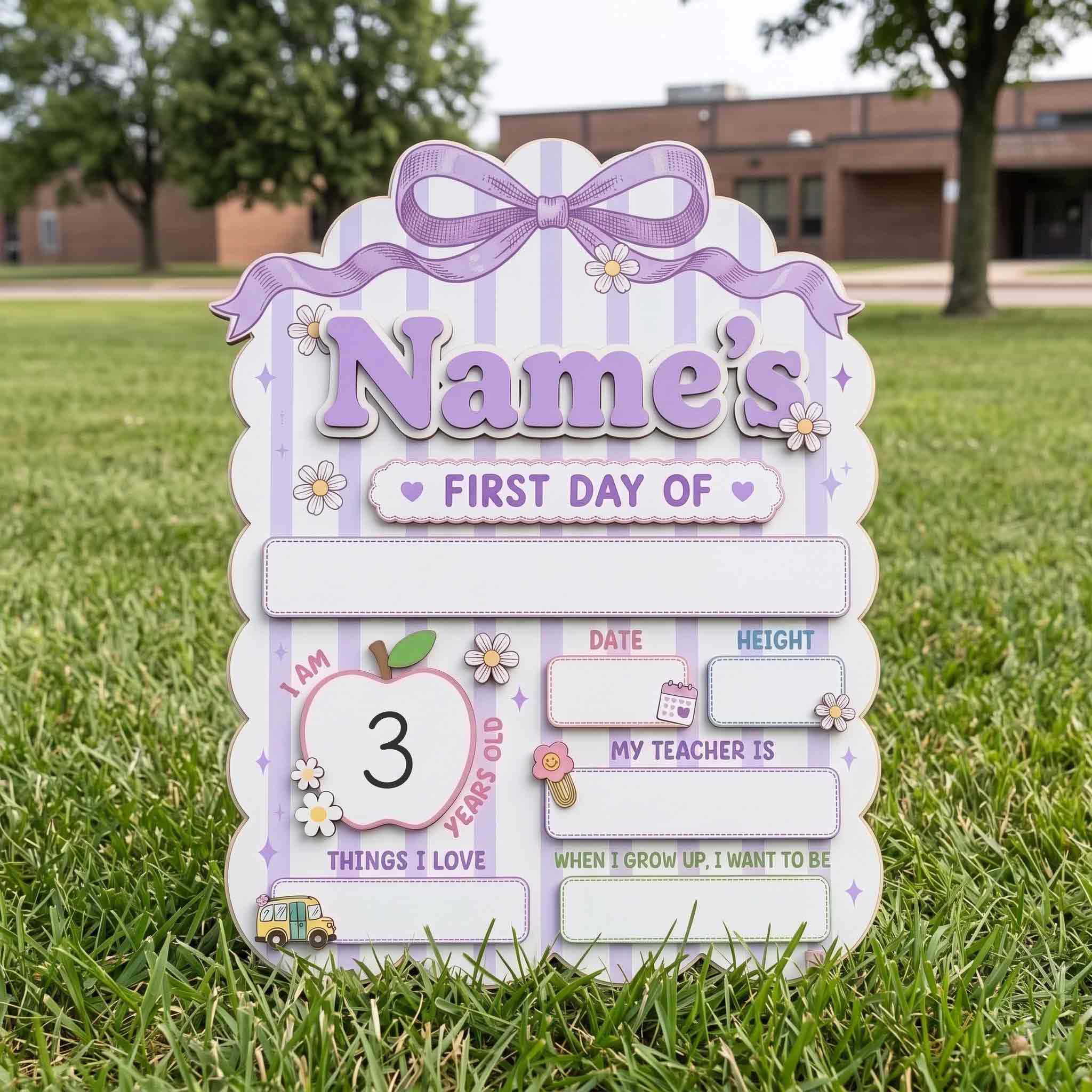 Personalized Lavender Stripes First & Last Day School Sign, Reusable Dry Erase Board, Back to School Sign
