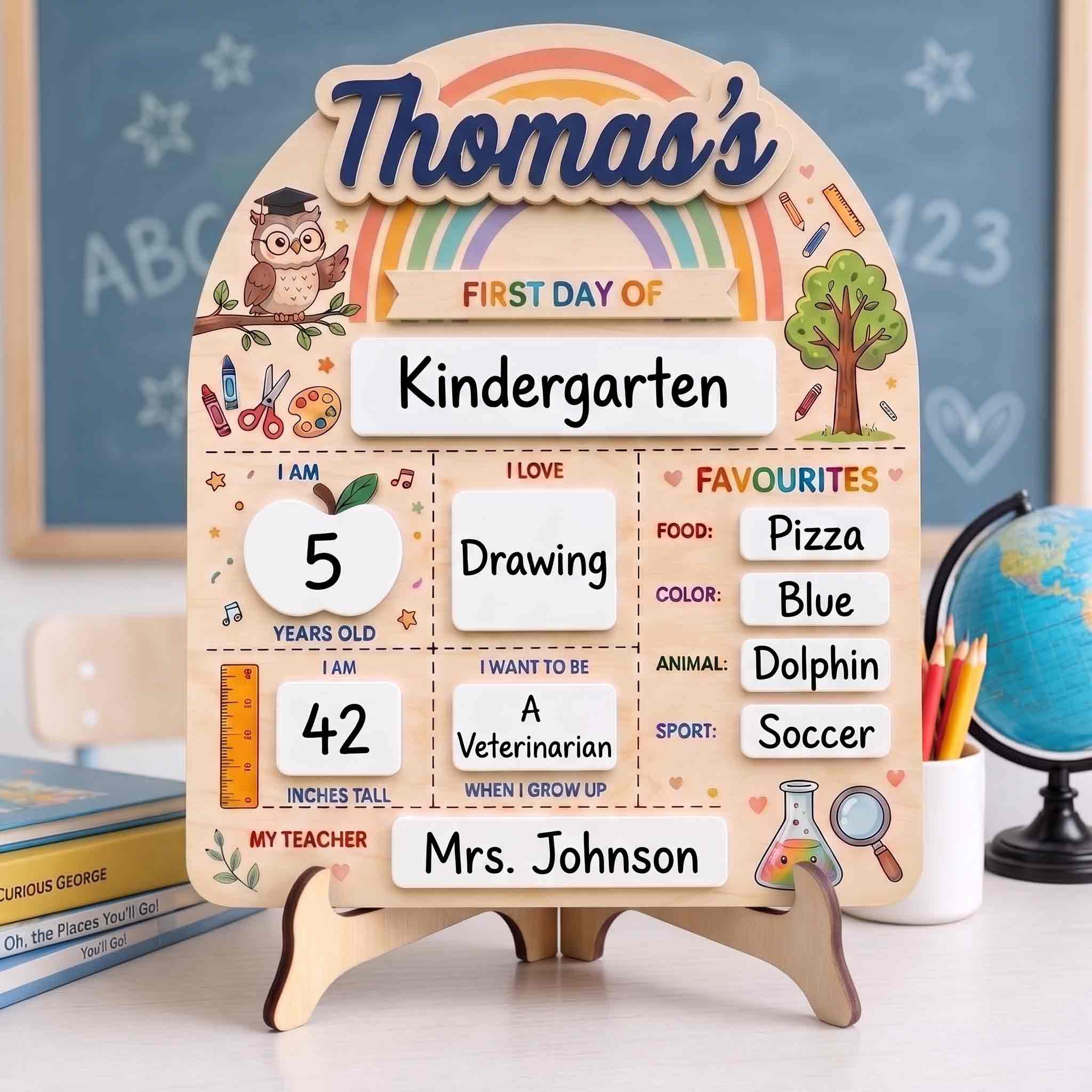 Personalized Rainbow Classroom First & Last Day School Board, Reusable Dry Erase Board, Back to School Sign