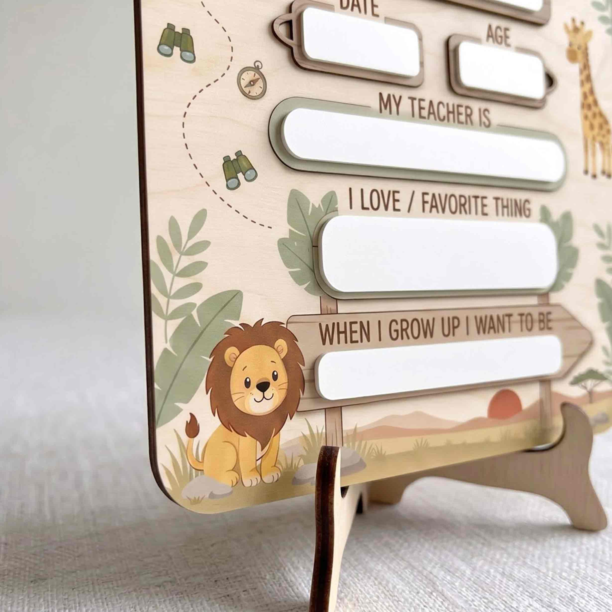 Personalized Safari Jungle First & Last Day School Sign, Reusable Dry Erase Board, Back to School Sign