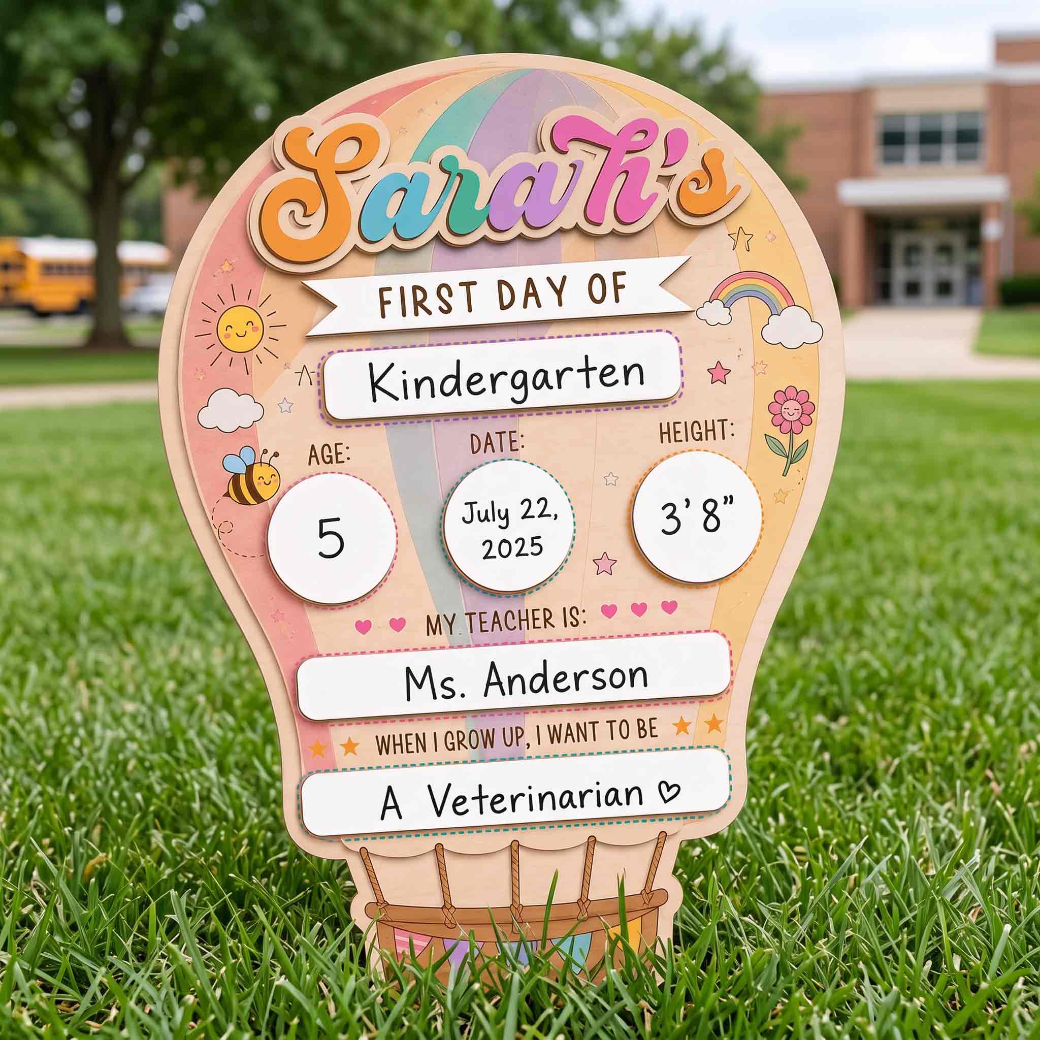 Personalized Hot Air Balloon First & Last Day School Sign, Reusable Dry Erase Board, Back to School Sign