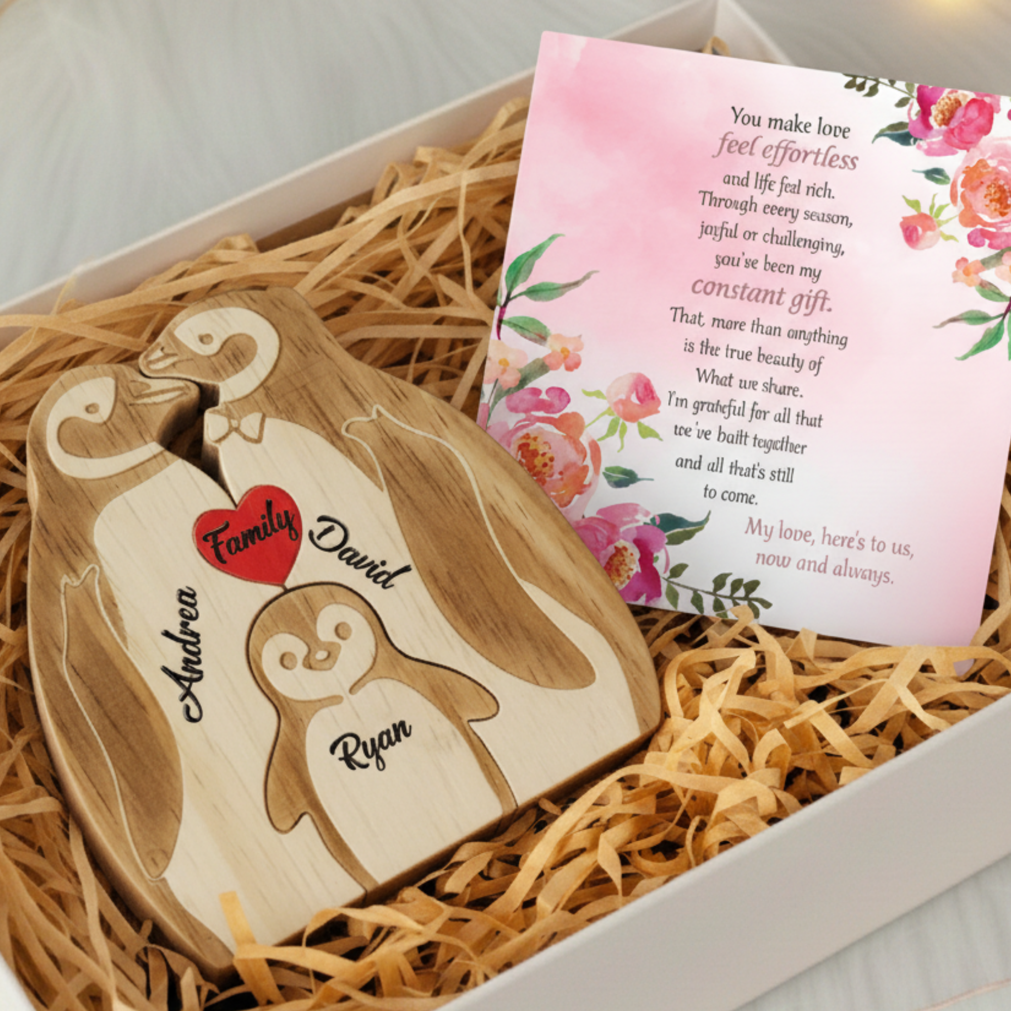 Personalized Penguin 3 Pieces Family Edition Custom Wooden Puzzle