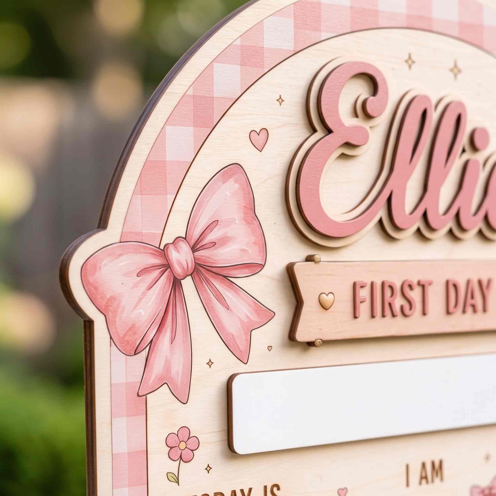 Personalized Pink Gingham Style First & Last Day School Sign, Reusable Dry Erase Board, Back to School Sign