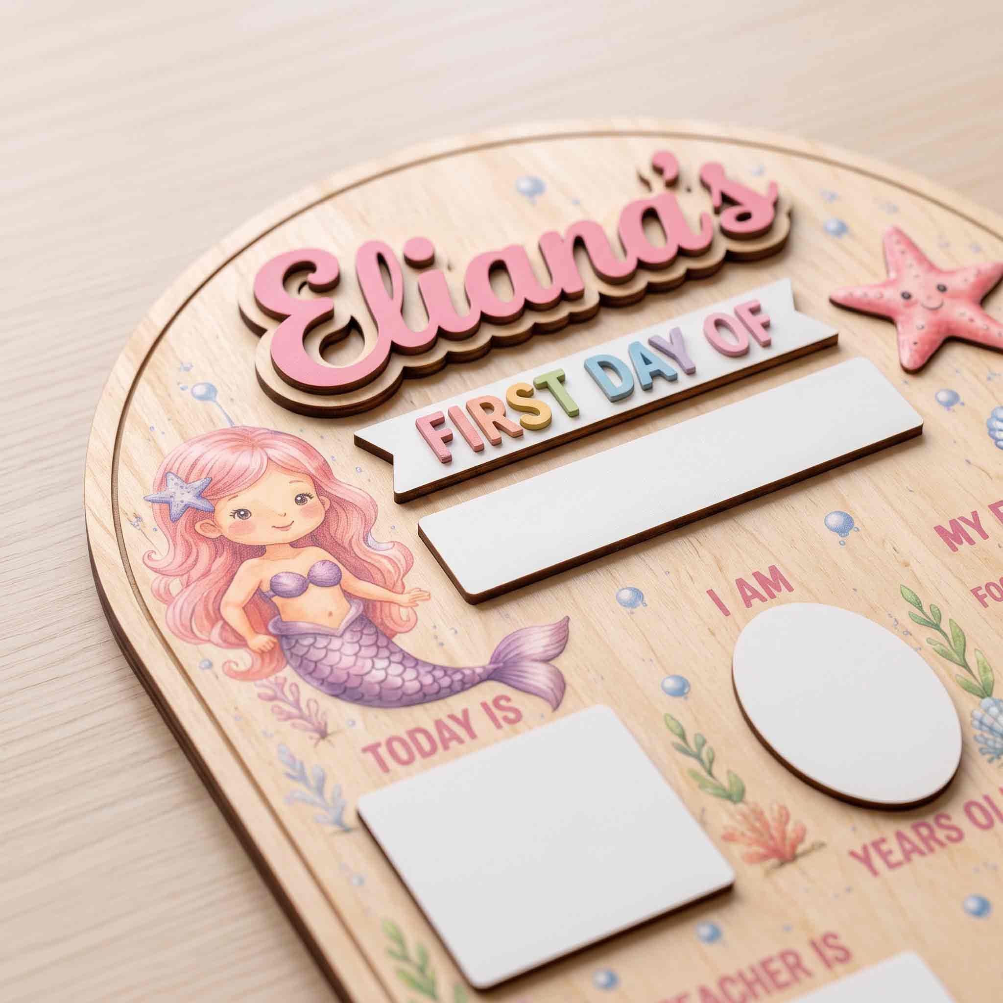Personalized Mermaid Ocean Style First & Last Day School Sign, Reusable Dry Erase Board, Back to School Sign