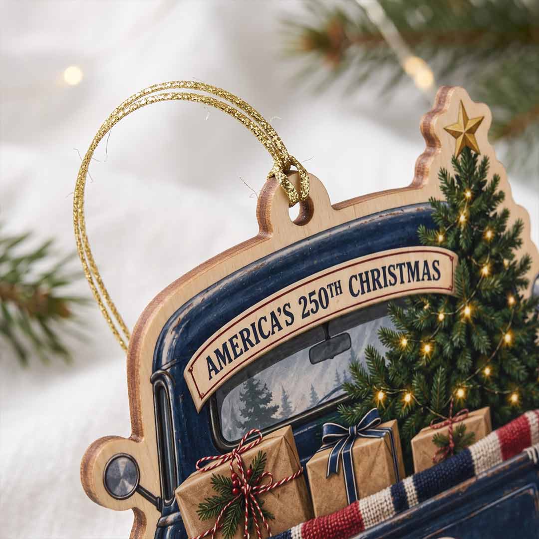 America's 250th Vintage Christmas Truck Patriotic Holiday Keepsake Personalized Custom Name Patriotic 1-Layer Wooden Christmas Ornament for American Pride