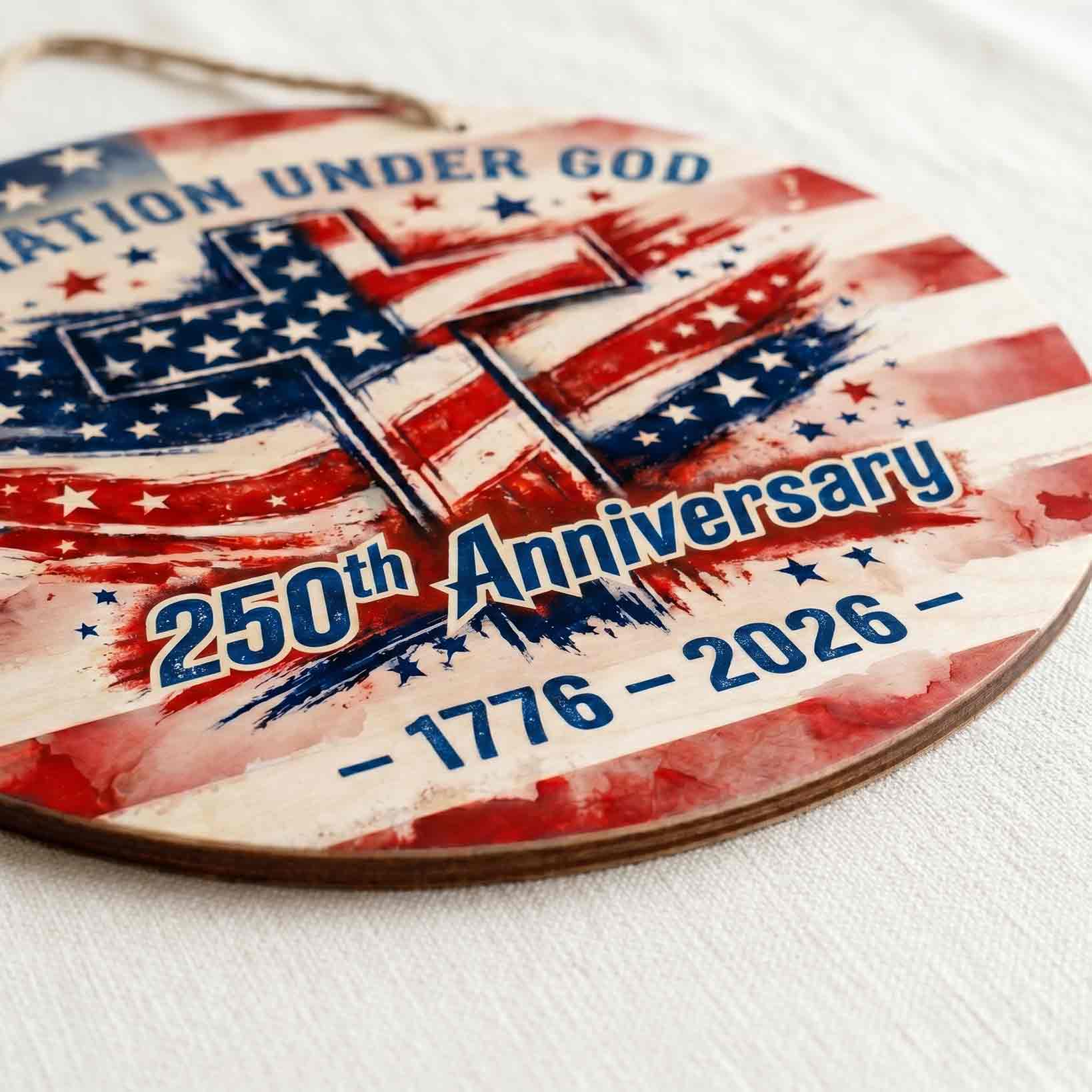 One Nation Under God 250th Anniversary Cross Wooden Sign