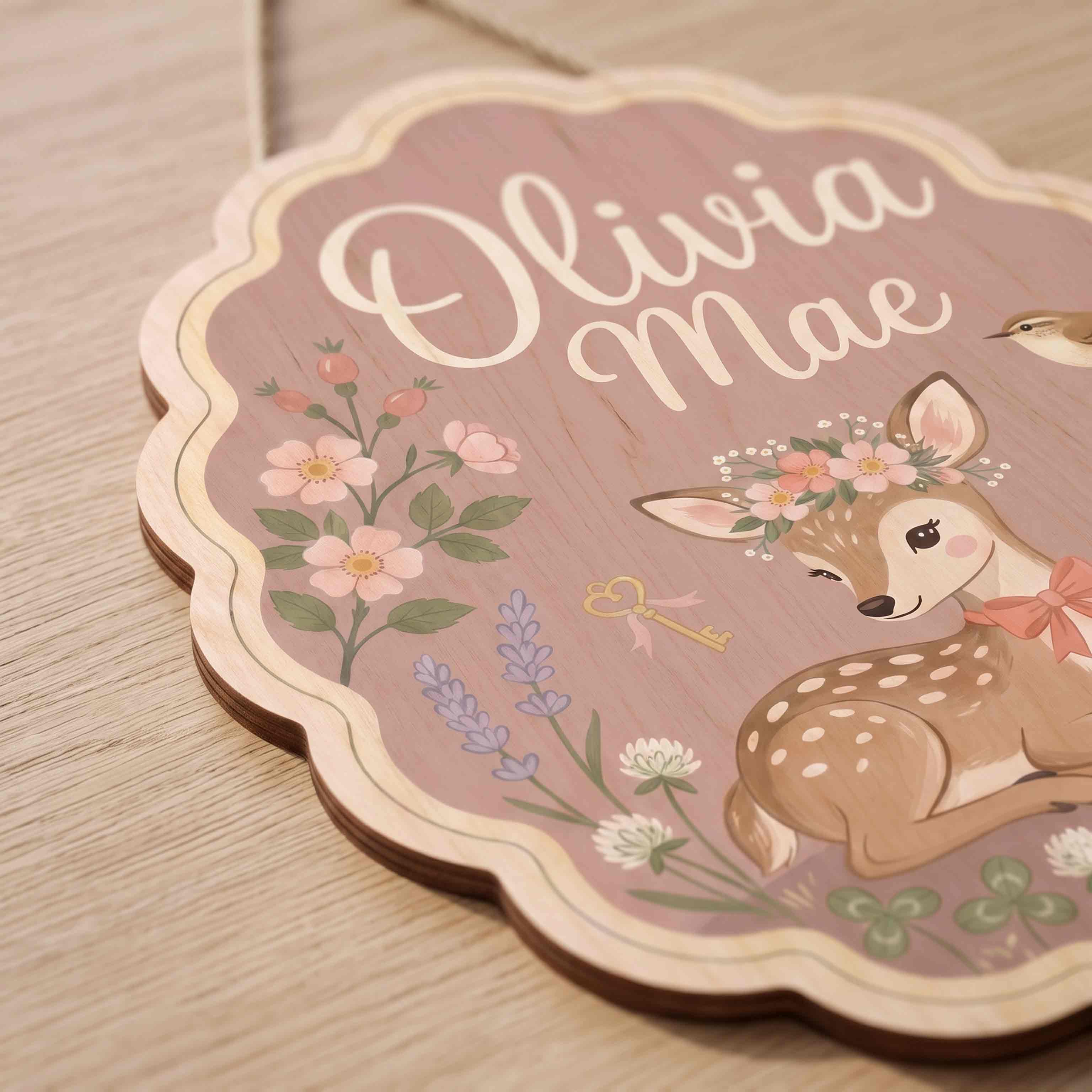 Personalized Cute Floral Deer Name Wooden Sign