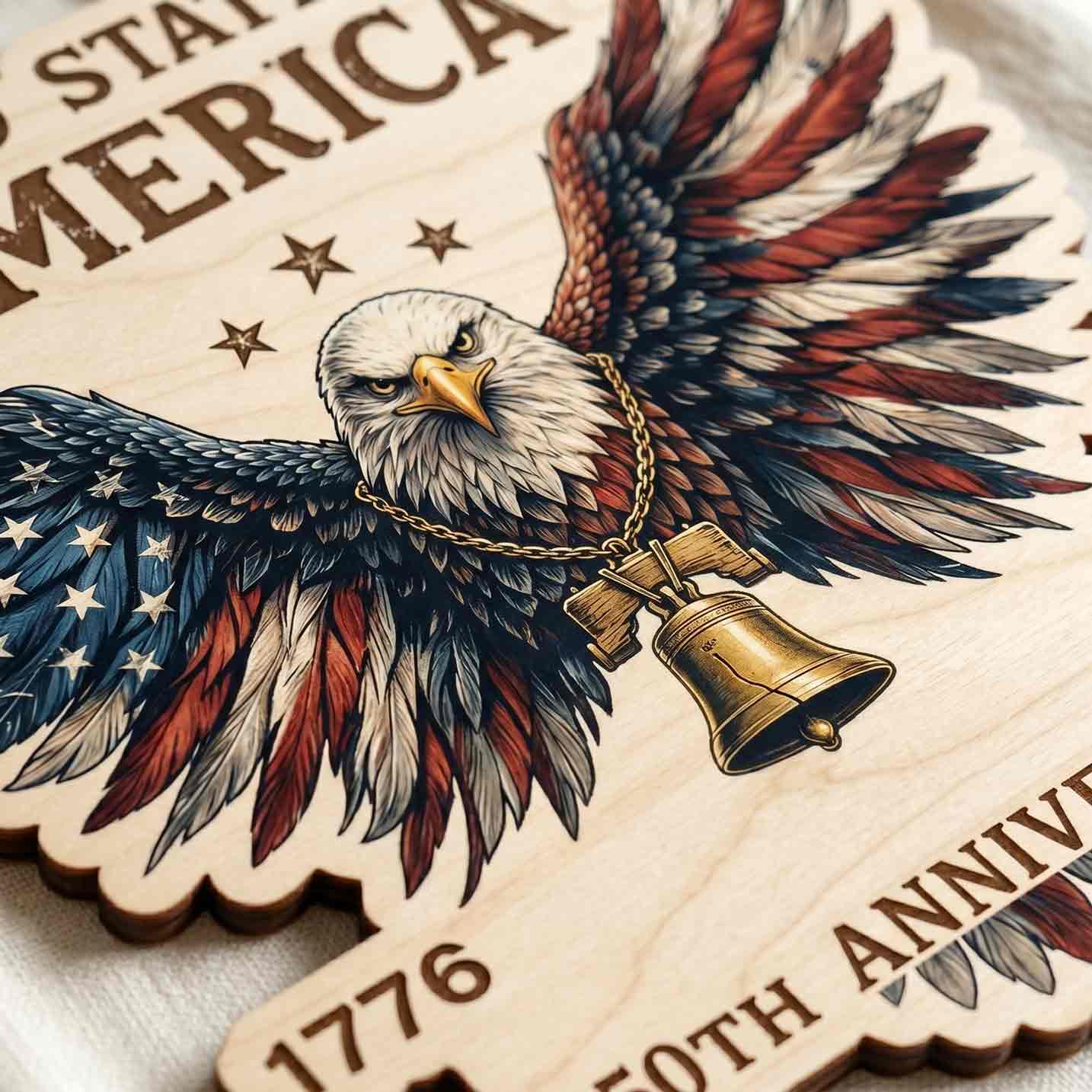 United States of America Bald Eagle 250th Anniversary 1776-2026 Patriotic Wooden Sign