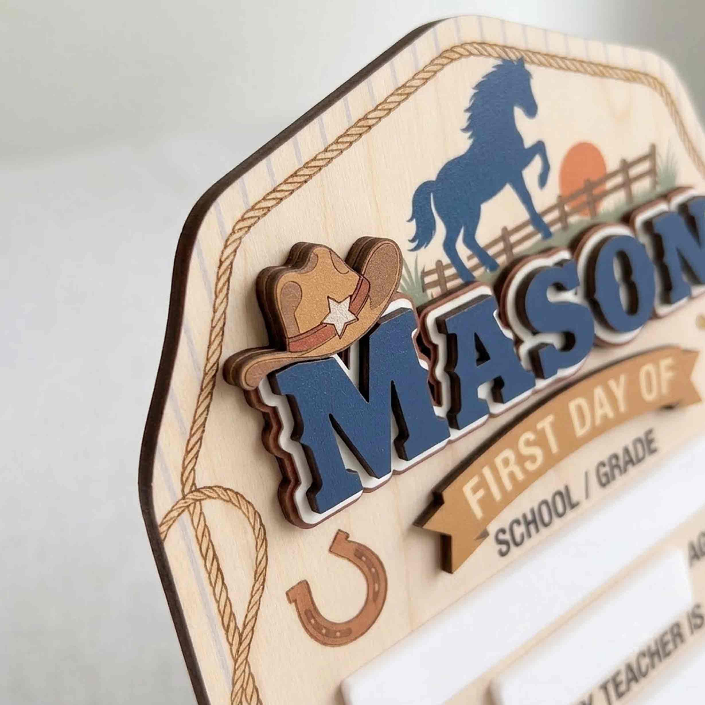 Personalized Western Cowboy Theme First & Last Day School Sign, Reusable Dry Erase Board, Back to School Sign