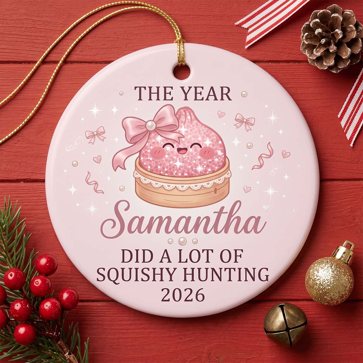 Squishy Hunting 2026 Custom Name Date Round Ceramic Christmas Ornament Squishy Collector Keepsake Gift