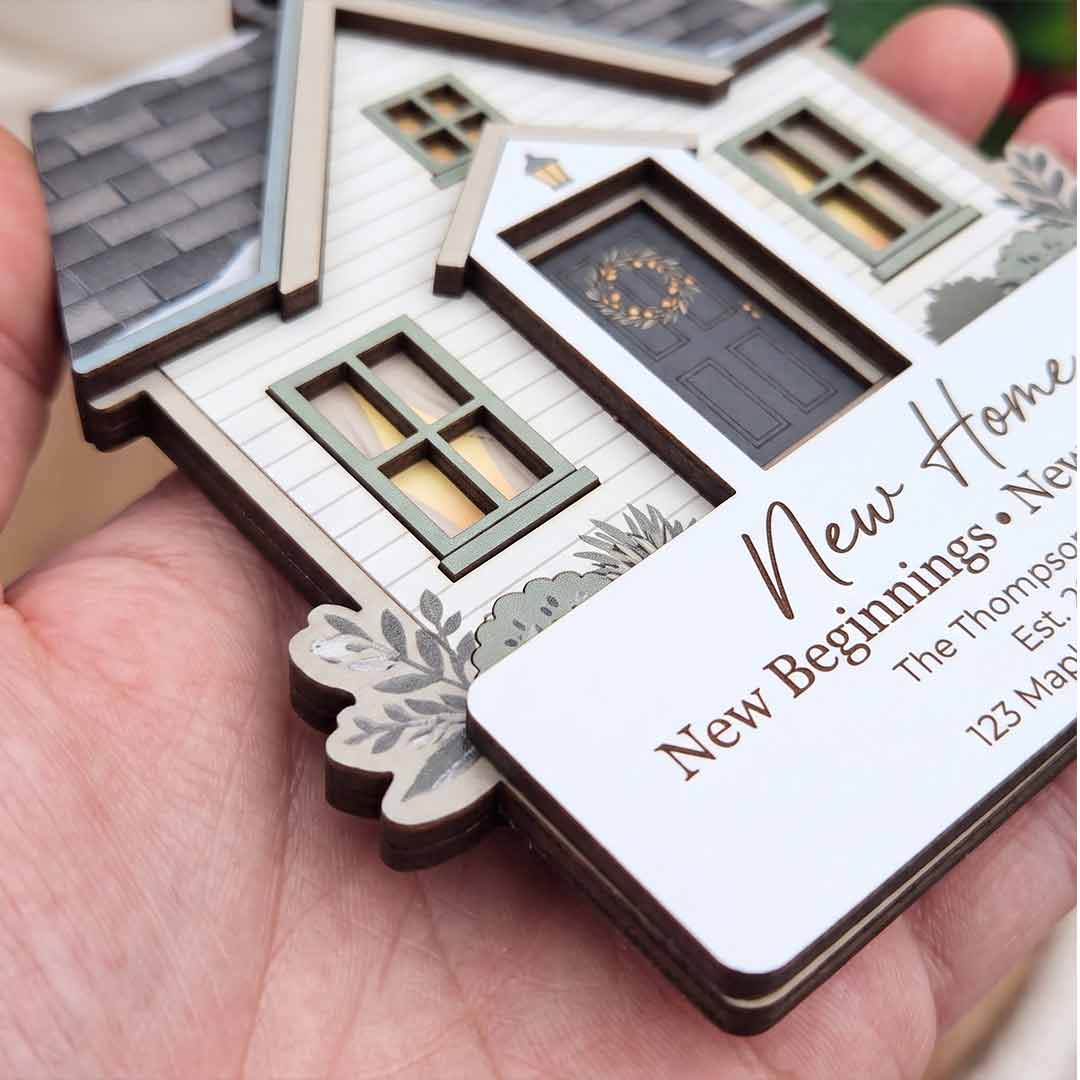 First Christmas In Our New Home Personalized  Custom Family Name Date Address New Home Gift Wooden Christmas Ornament