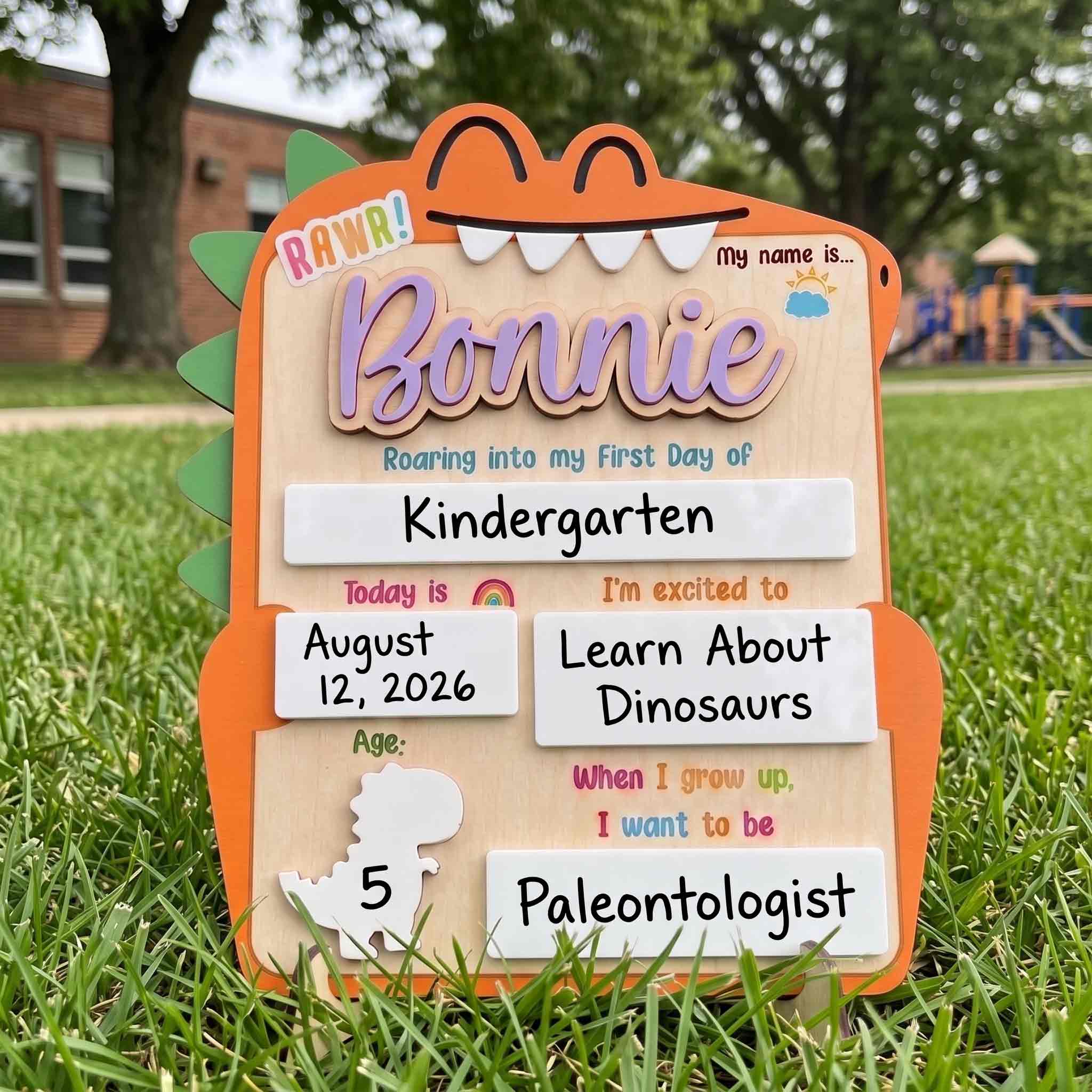Personalized Cute Dinosaur First Day School Board, Reusable Dry Erase Board, Back to School Sign