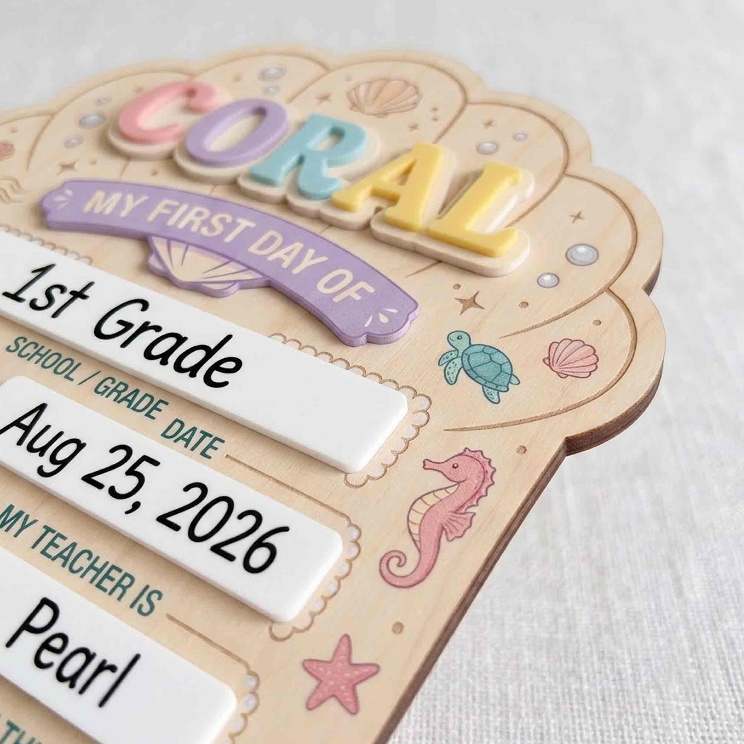 Personalized Mermaid Ocean Theme First & Last Day School Sign, Reusable Dry Erase Board, Back to School Sign