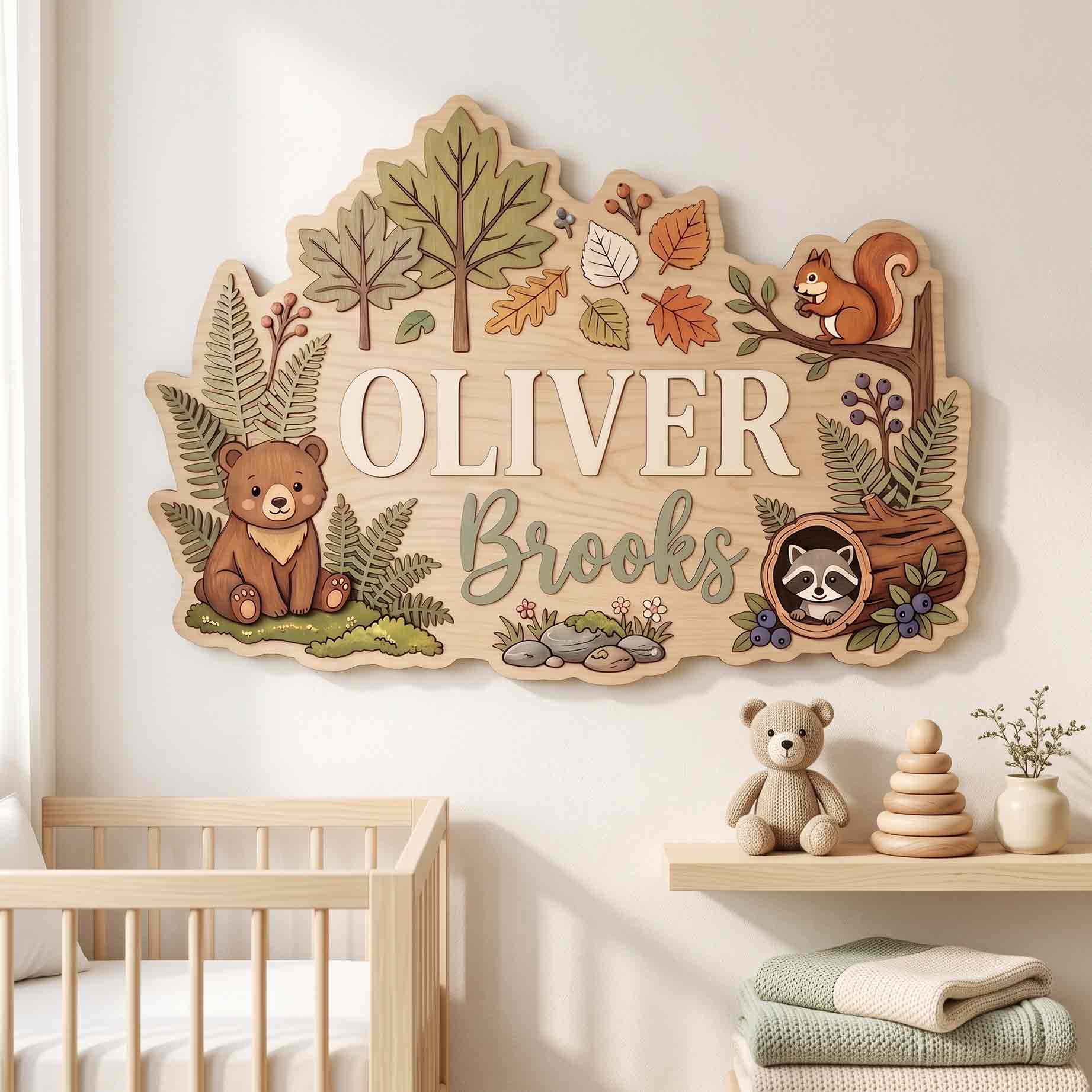 Personalized Forest Animals Baby Name Wooden Sign