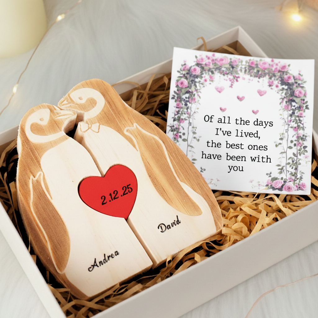 Personalized Penguin Couple Edition Custom Wooden Puzzle