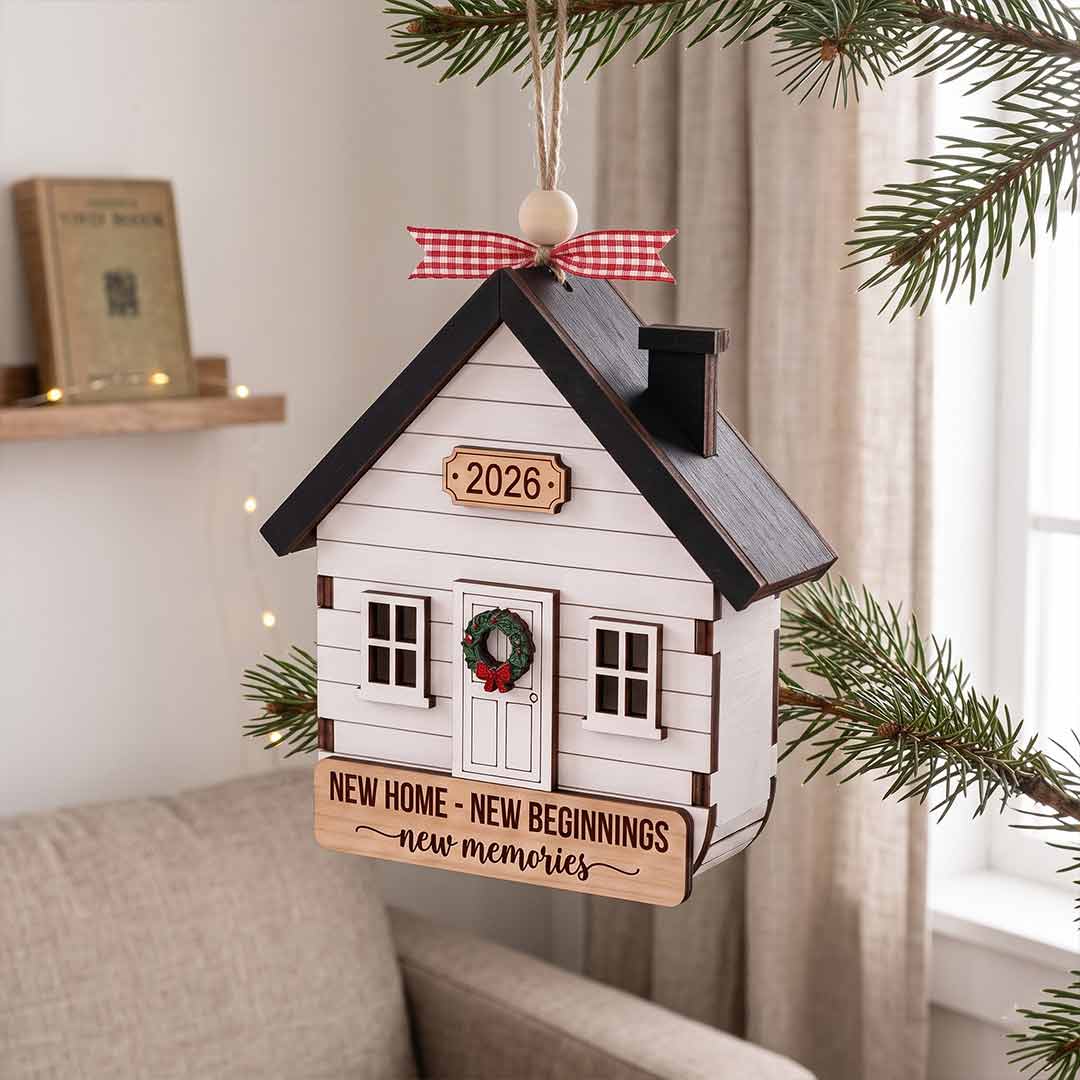 Personalized Wooden House Shape 3D Christmas Ornament