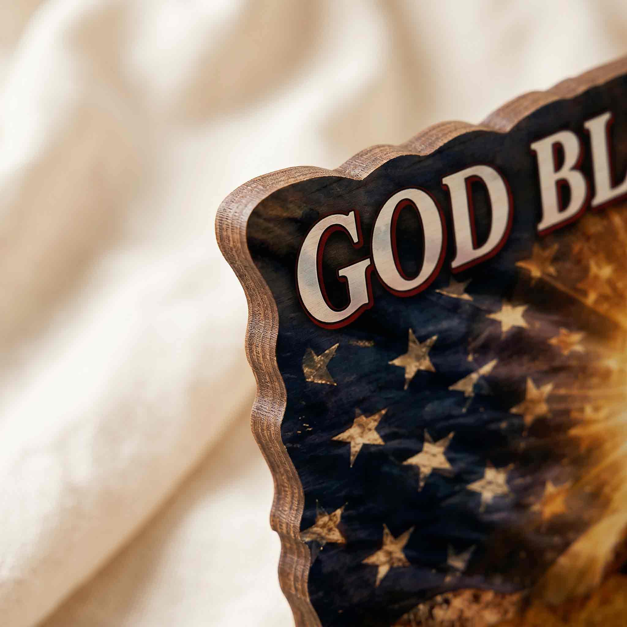 God Bless America 250 Years of Freedom Patriotic Eagle Flag Decor Wooden Sign