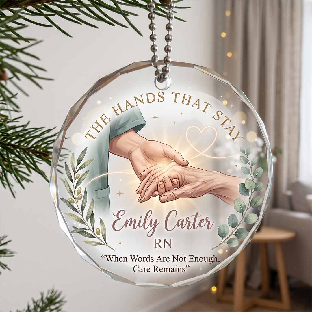 The Hands That Stay Nurse Keepsake Personalized Custom Name Nurse Round Glass Christmas Ornament for Retired Nurses