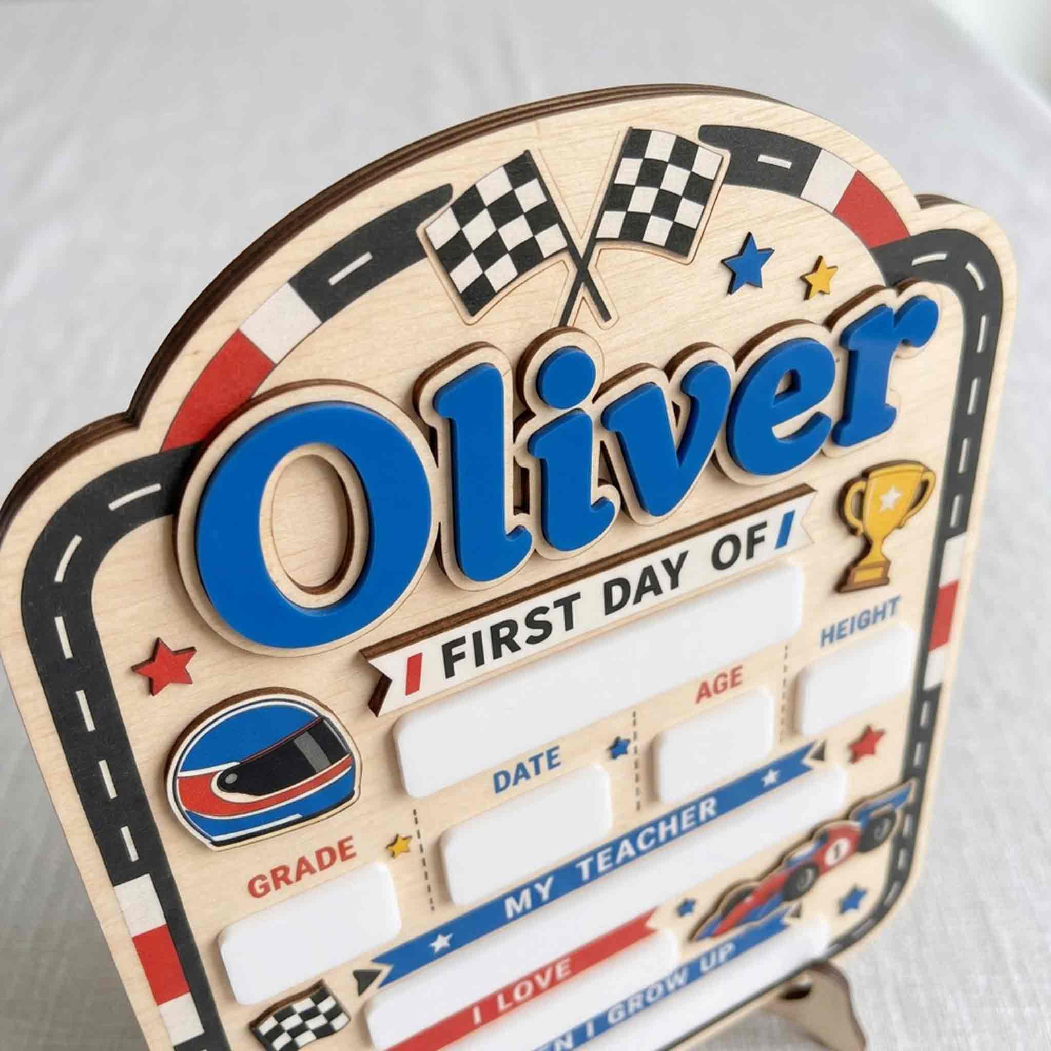 Personalized Race Track Adventure First & Last Day School Sign, Reusable Dry Erase Board, Back to School Sign
