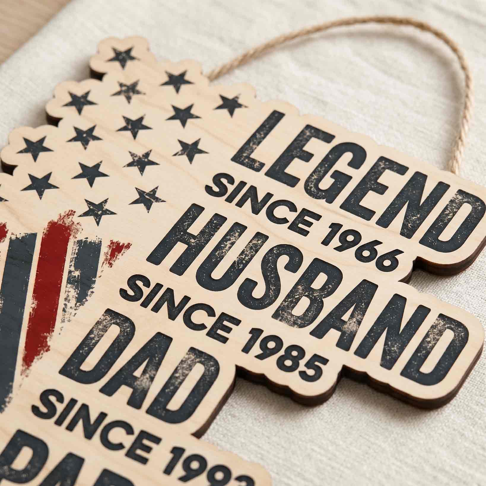 Personalized Legend Husband Dad Papa American Flag Patriotic Wooden Sign