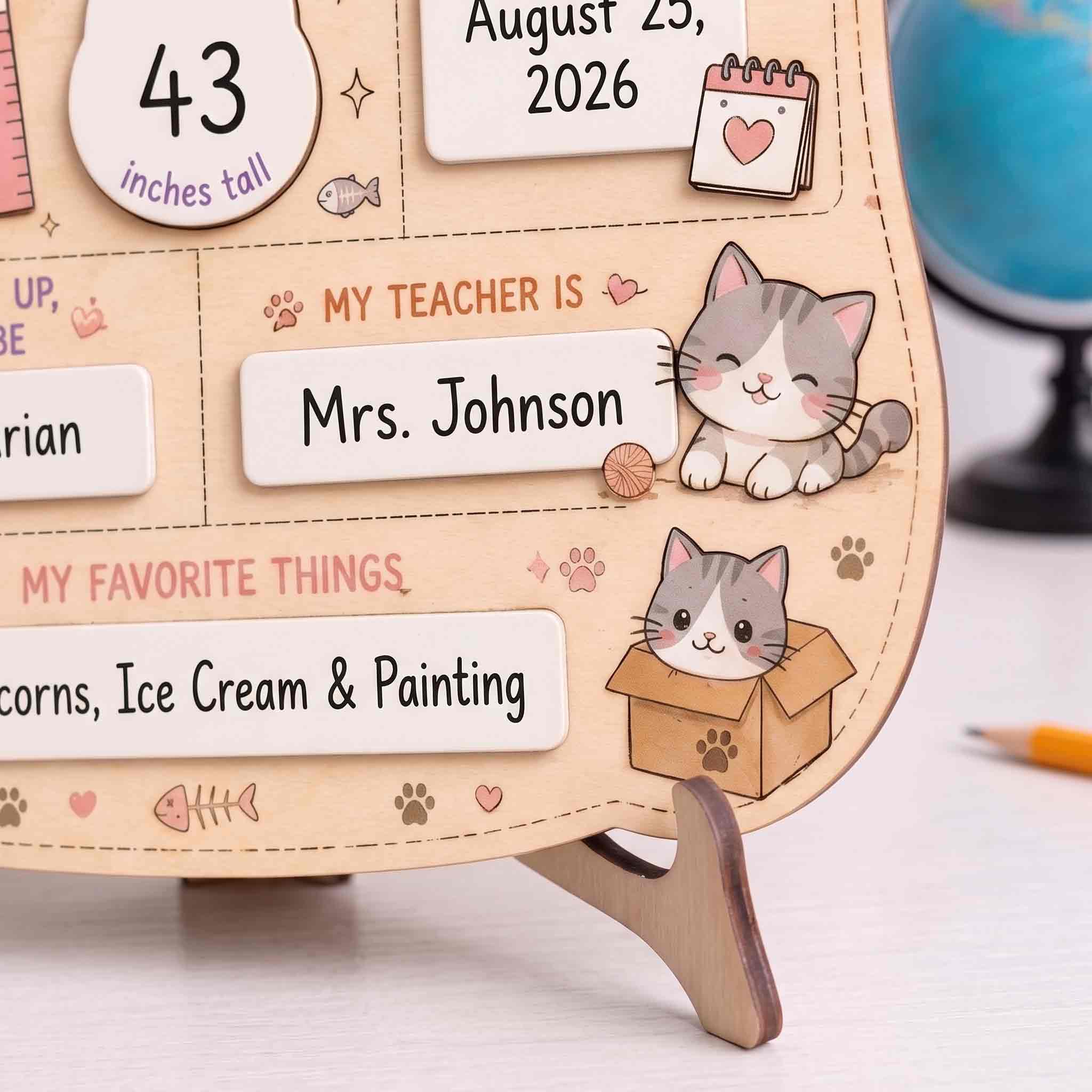 Personalized Cat Lover First & Last Day School Board, Reusable Dry Erase Board, Back to School Sign