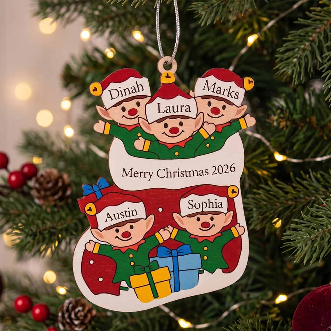 Kid In Stock Christmas Holiday Keepsake Personalized Custom Name Cute Child Family 1-Layer Wooden Christmas Ornament for Family
