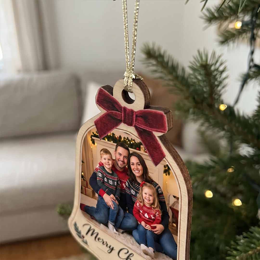 Family Christmas Polaroid Photo Collage Personalized Custom Name Date Photo Family 1-Layer Wooden Christmas Ornament for Family Members Gift