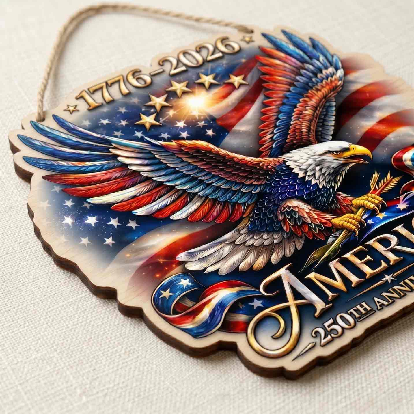 America 250th Anniversary Eagle Wooden Hanging Sign Patriotic Home Decor