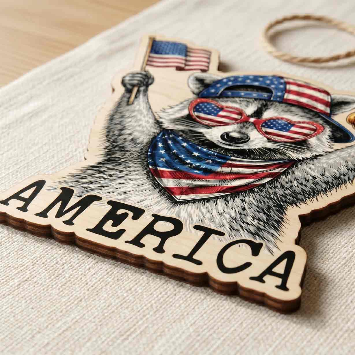 Funny 4th of July Raccoon Wooden Sign Patriotic Decor