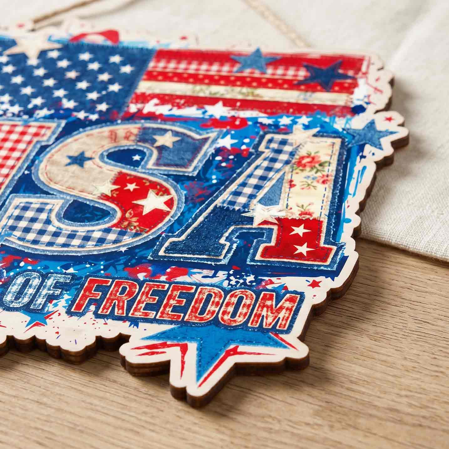 USA 250 Years of Freedom Patchwork Quilt Patriotic 1776-2026 Wooden Sign