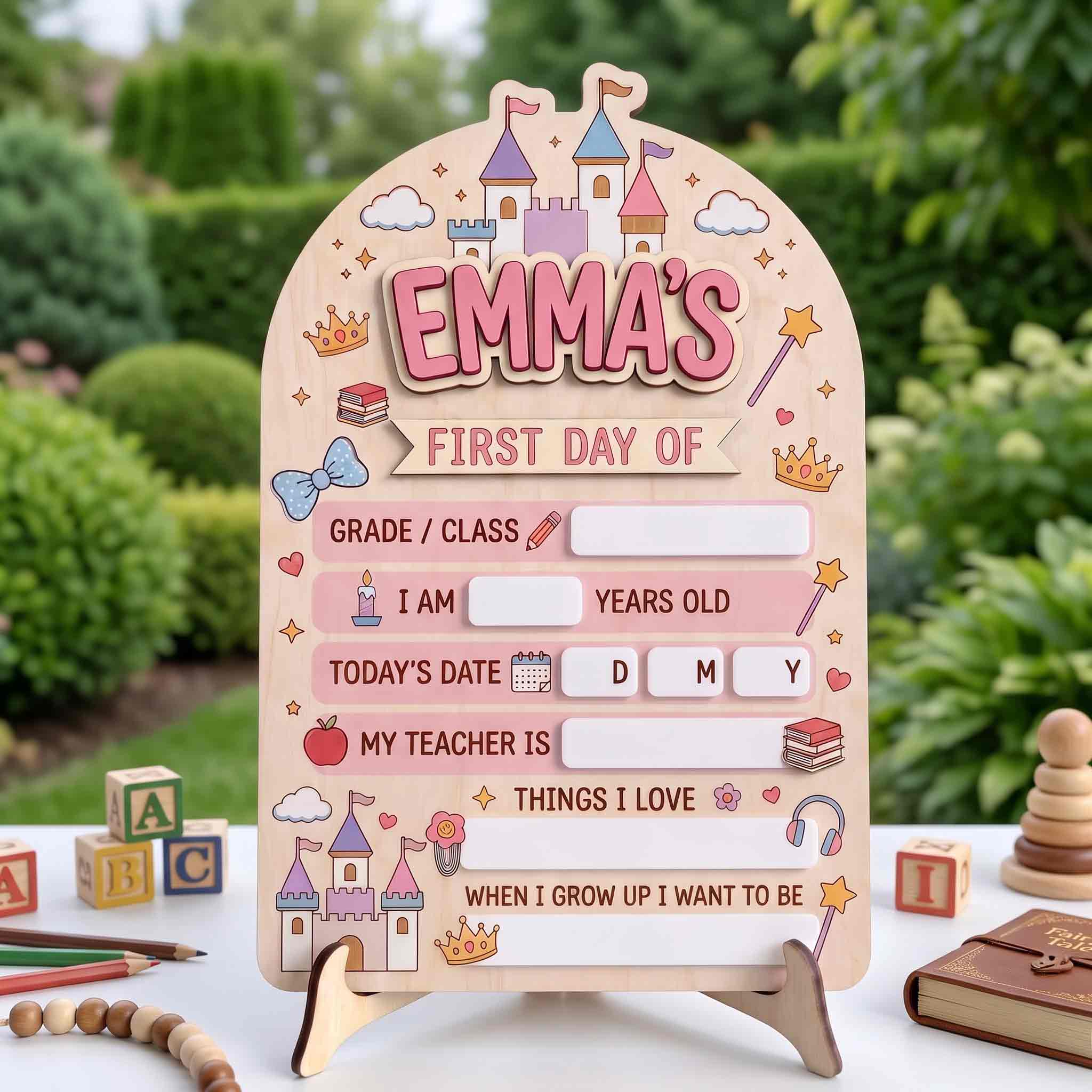 Personalized Princess School Adventure First & Last Day School Sign, Reusable Dry Erase Board, Back to School Sign