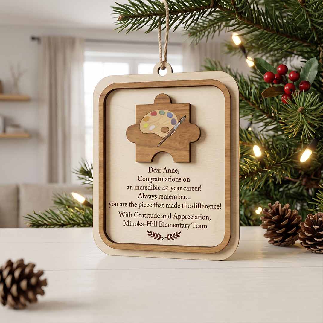 You Are The Piece That Made The Difference Personalized Custom Name Retirement 2 Layered Piece Wooden Christmas Ornament Retirement Appreciation Gift