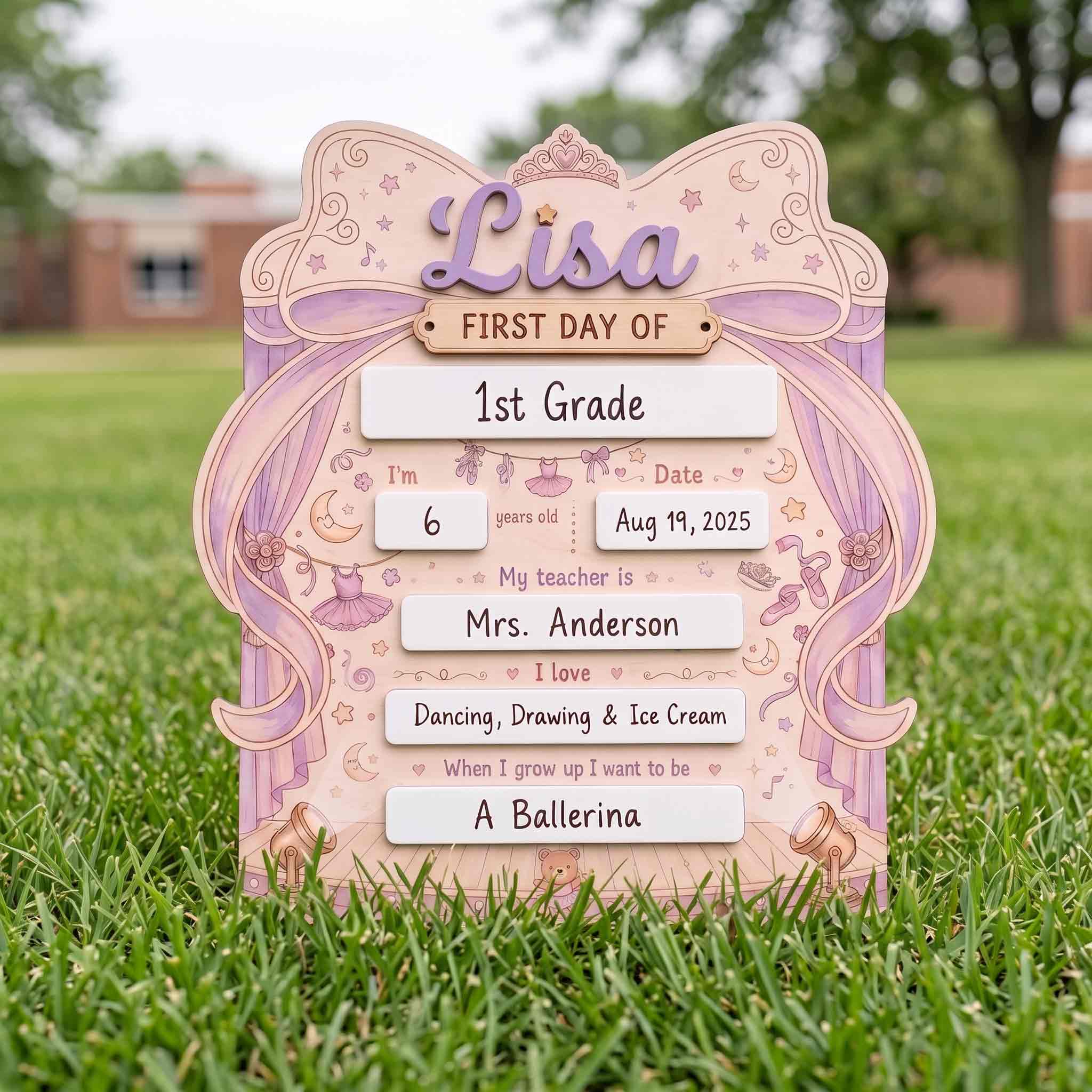 Personalized Princess Bow First Day School Board, Reusable Dry Erase Board, Back to School Sign