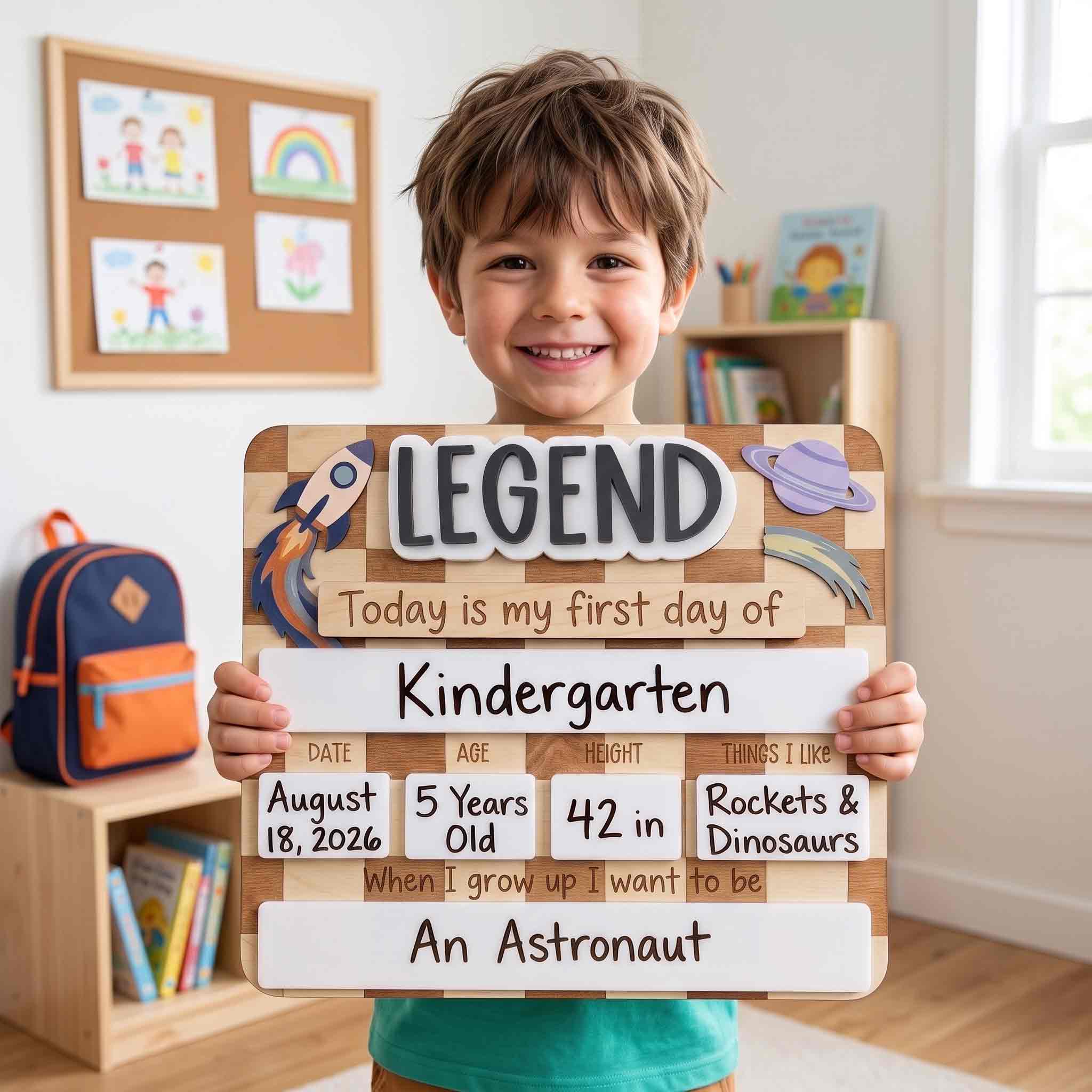 Personalized Rocket Explorer First & Last Day School Board, Reusable Dry Erase Board, Back to School Sign