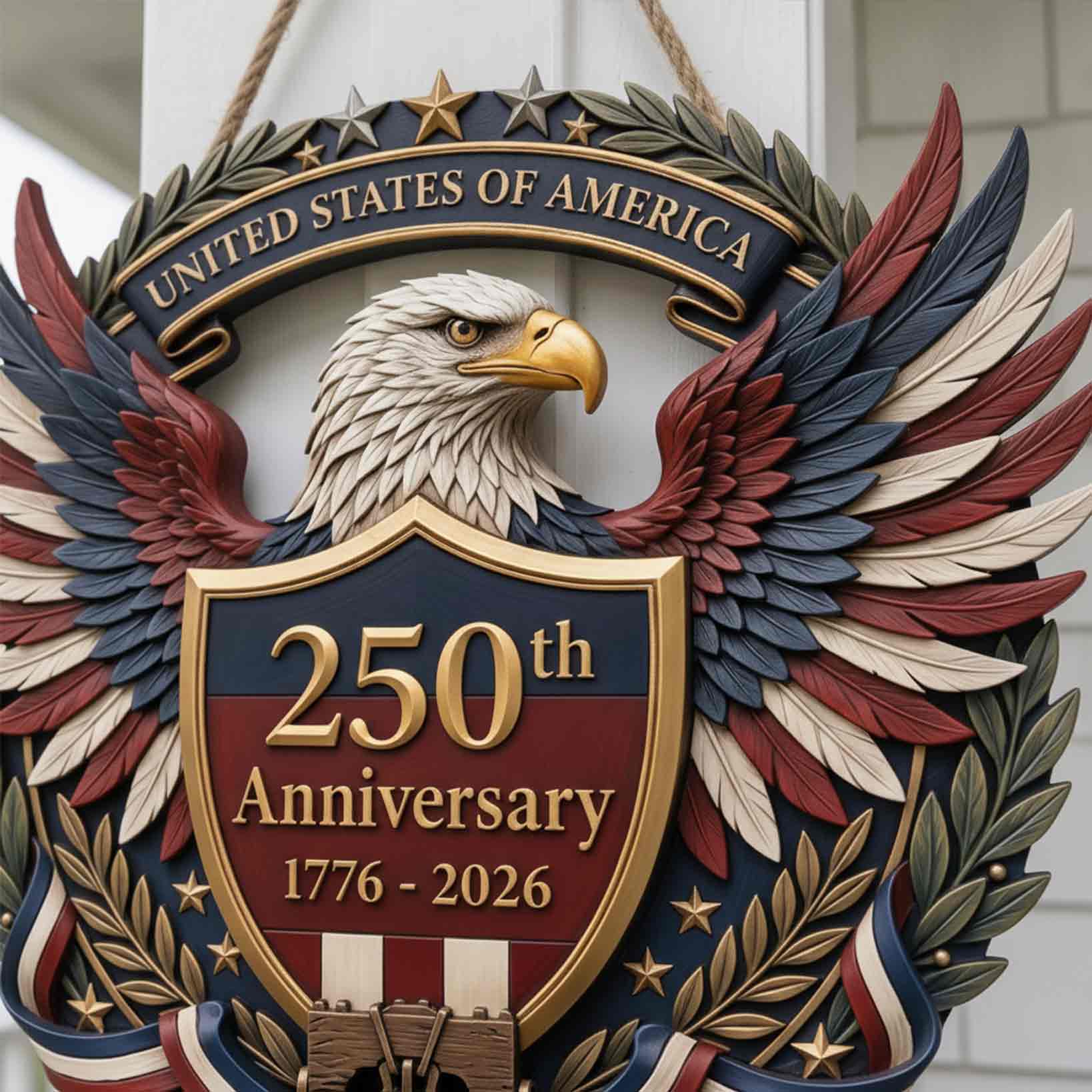 America 250th Anniversary Wooden Sign Patriotic Eagle Wall Decor 1776-2026