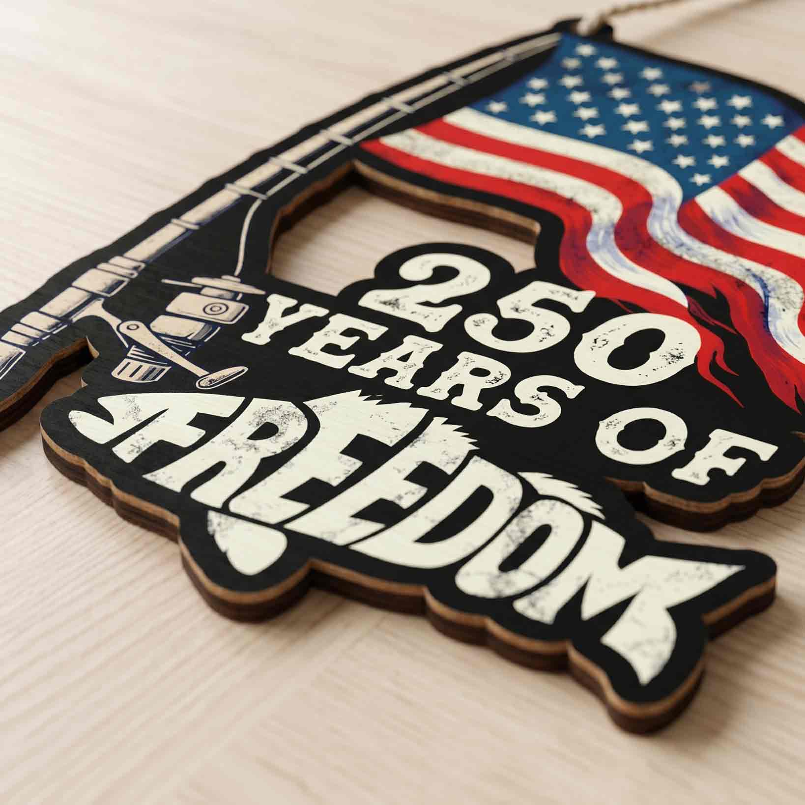 America 250 Years Of Freedom Fishing Wooden Hanging Sign Patriotic Decor