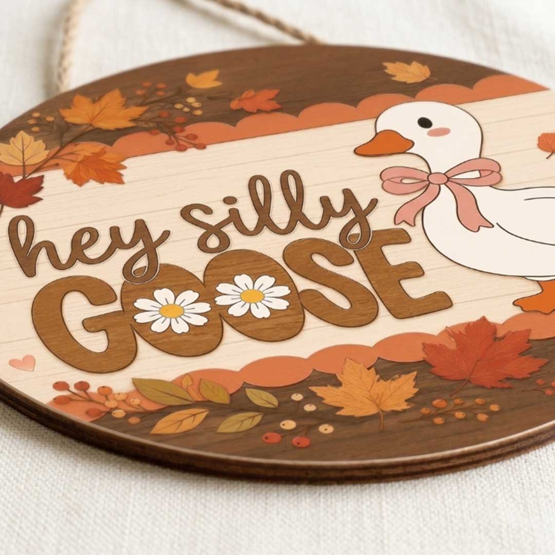 Fall Porch Decor, Helly Silly Goose Wooden Fall Door Hanger,  Front Door Sign, Farmhouse Fall Decor