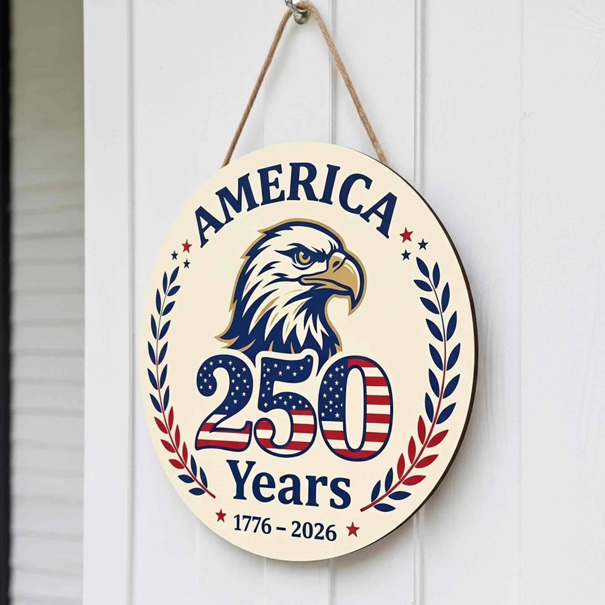 America 250th Anniversary Wooden Sign With Bald Eagle Patriotic Decor