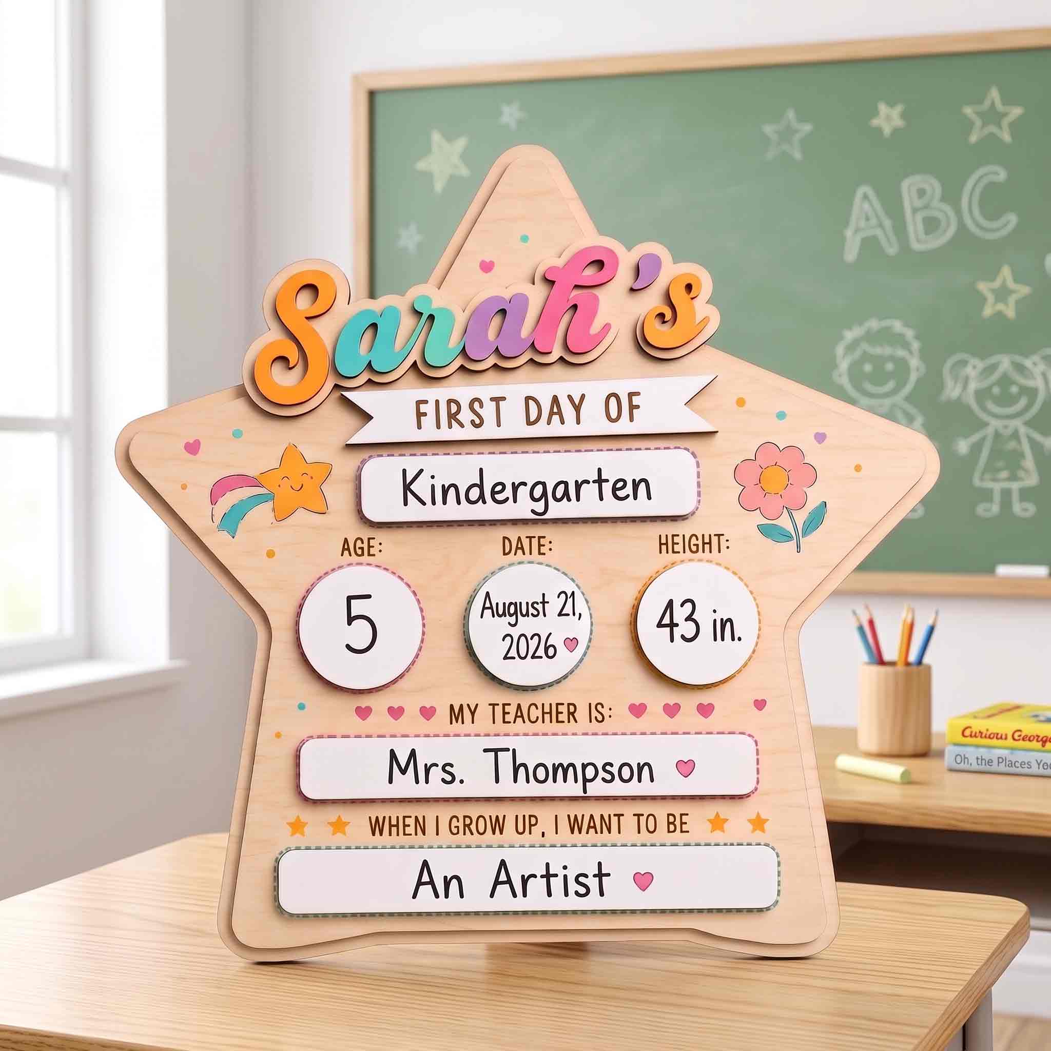 Personalized Rainbow Star First & Last Day School Board, Reusable Dry Erase Board, Back to School Sign