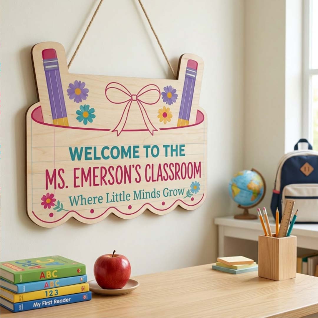 Personalized Teacher Name Wooden Sign Door Hanger Teacher Wooden Classroom Sign Wooden Classroom Decor, Back to School Sign