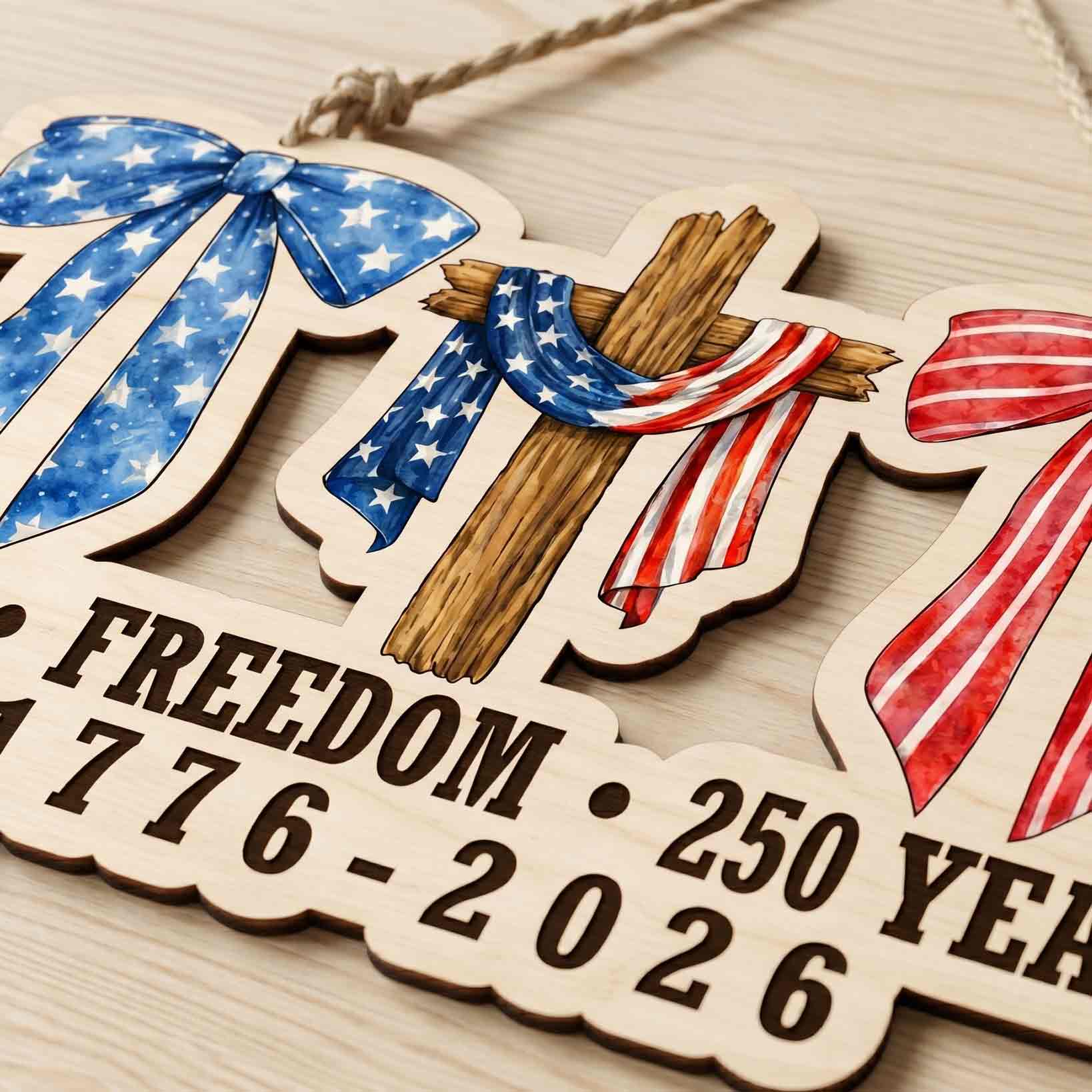 Faith Freedom 250 Years Wooden Sign